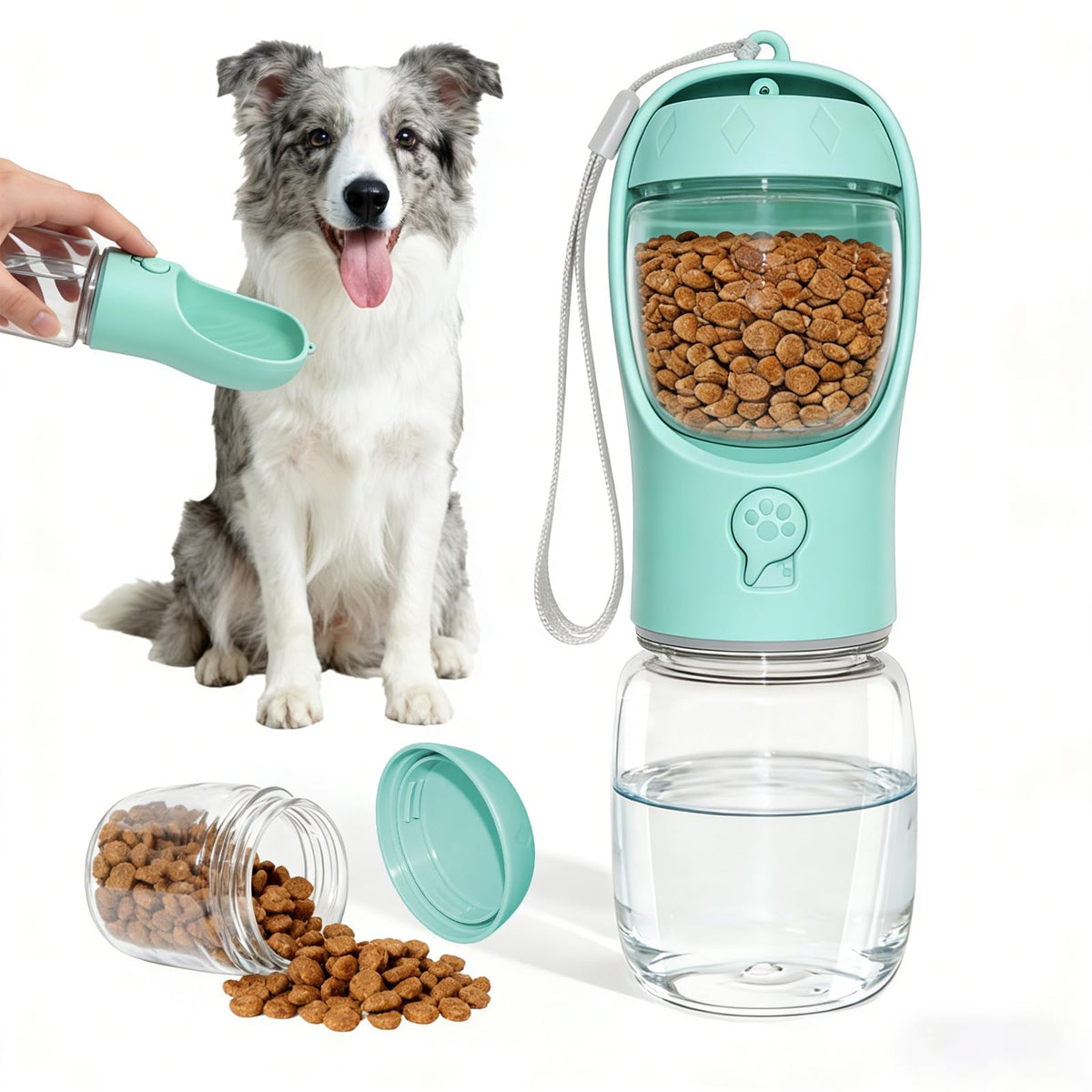 Gourde Liphier pour chien avec compartiment nourriture, idéale lors de randonnées.