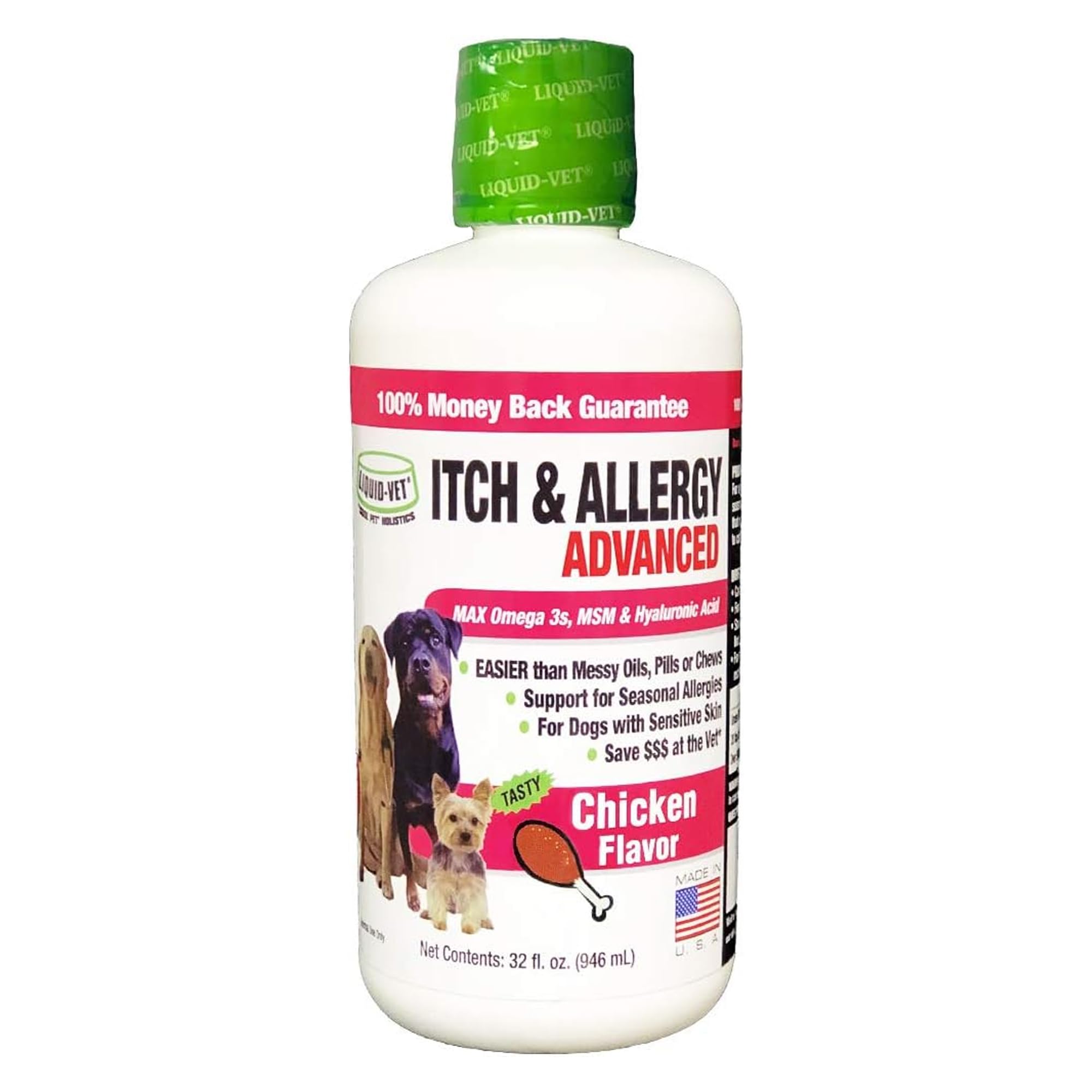 LIQUID-VET K9 Itch & Allergy, bouteille 32 oz, démangeaisons atténuées chez les chiens.