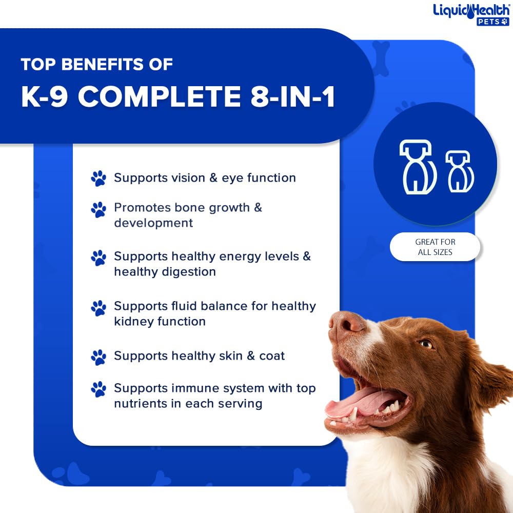 LIQUIDHEALTH K9 Complete: poil-brillant et peau nourrie pour chiens actifs