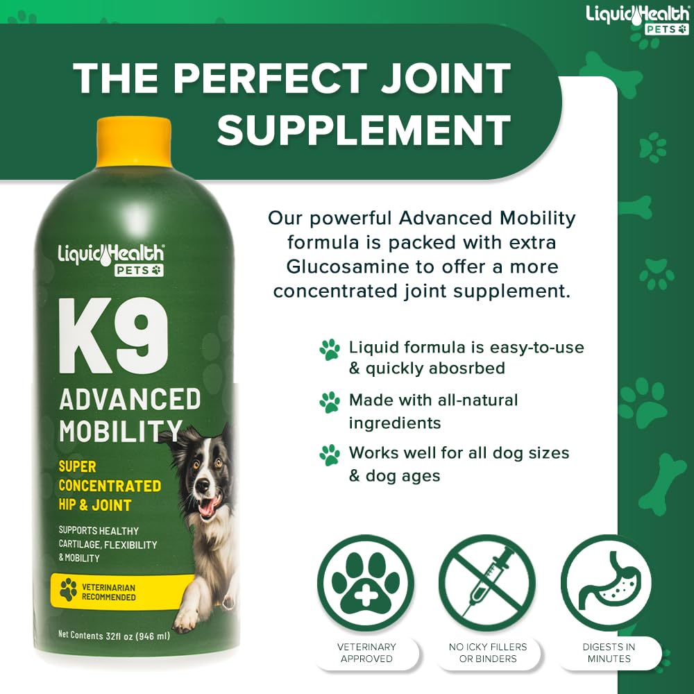 Étiquette LIQUIDHEALTH K9 fabriqué aux États‑Unis et norme qualité.