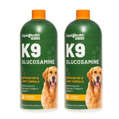 LIQUIDHEALTH K9 glucosamine – bouteille indiquant soutien articulaire et mobilité.