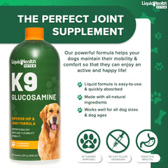 LIQUIDHEALTH K9 MSM – flacon soulignant mobilité et bien-être des articulations.