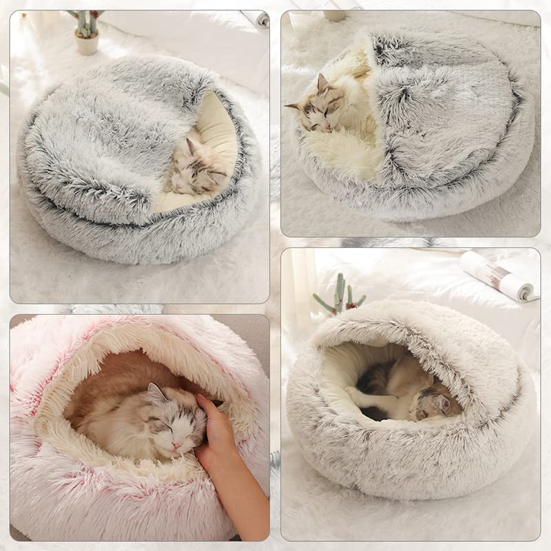 Lit chat rond peluche capuche: fond antidérapant pour rester en place.