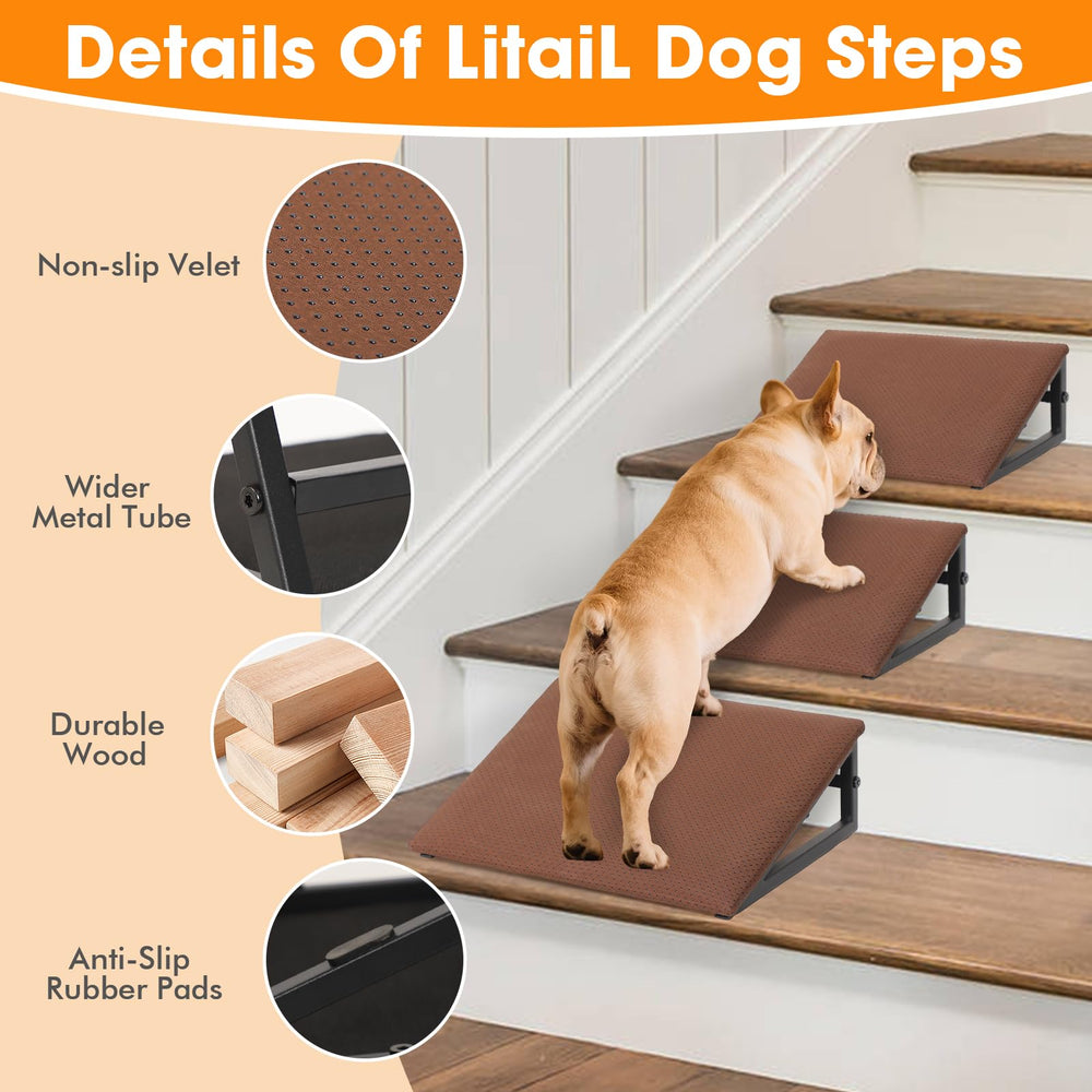 LitaiL rampes chien, marche en bois avec mousse douce pour le confort des chiens.