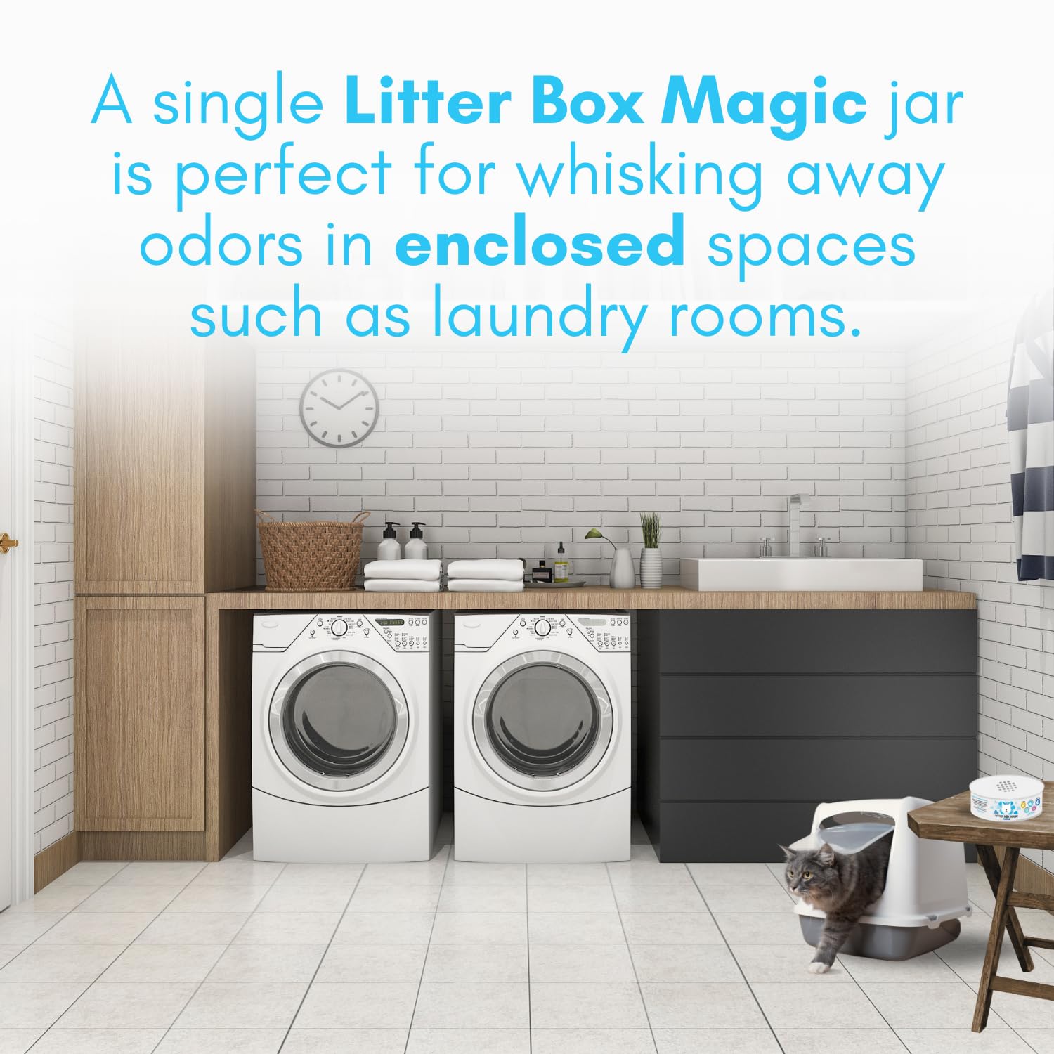 Gel odorant Litter Box Magic pour litière, agit sans effort.