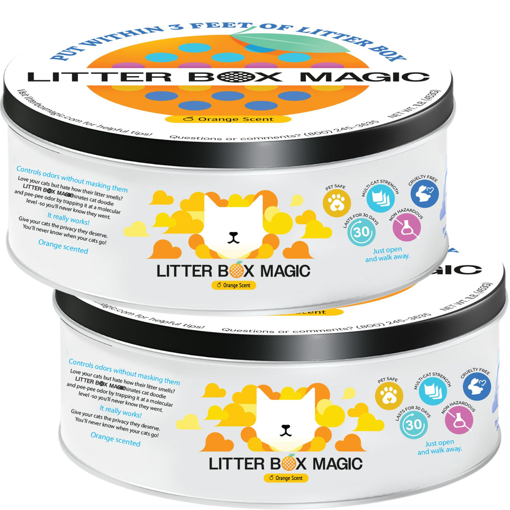 Litter Box Magic gel odorant litière orange en bocal neutralise les odeurs efficacement.