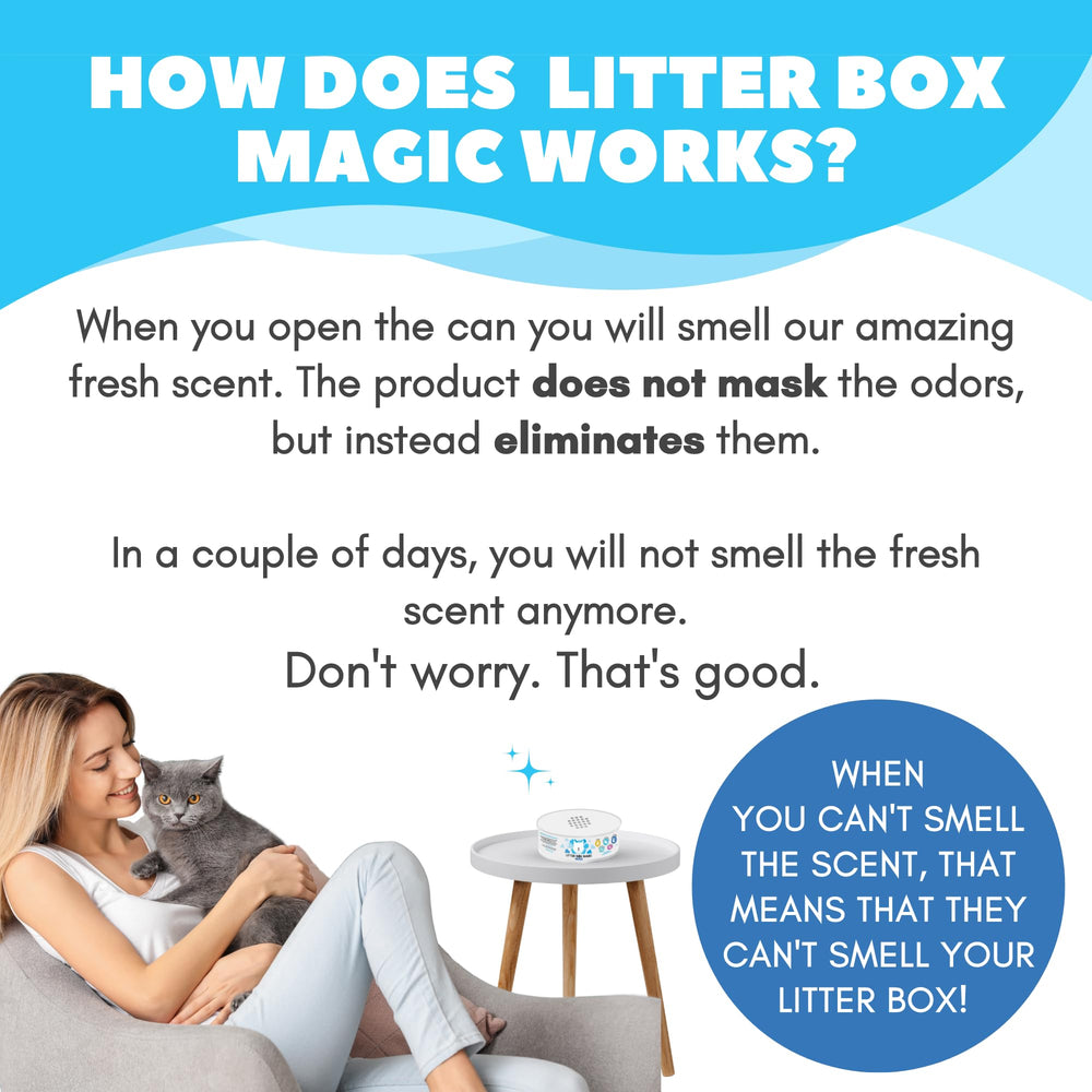 Parfum frais Litter Box Magic, apporte une atmosphère agréable près de la litière.