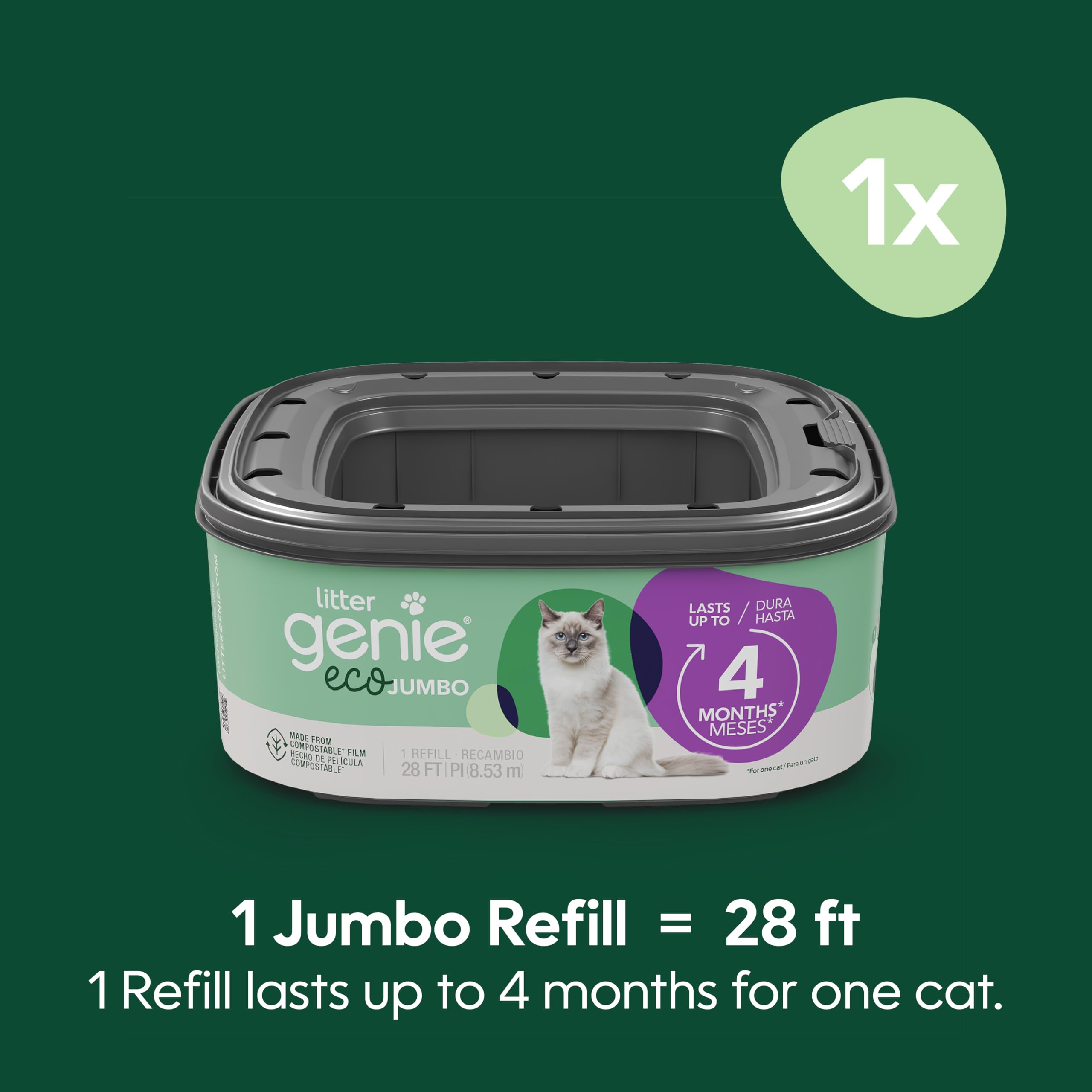 Litter Genie Eco Jumbo Refill: fil de 28 pieds pour une longue autonomie et moins de plastique.