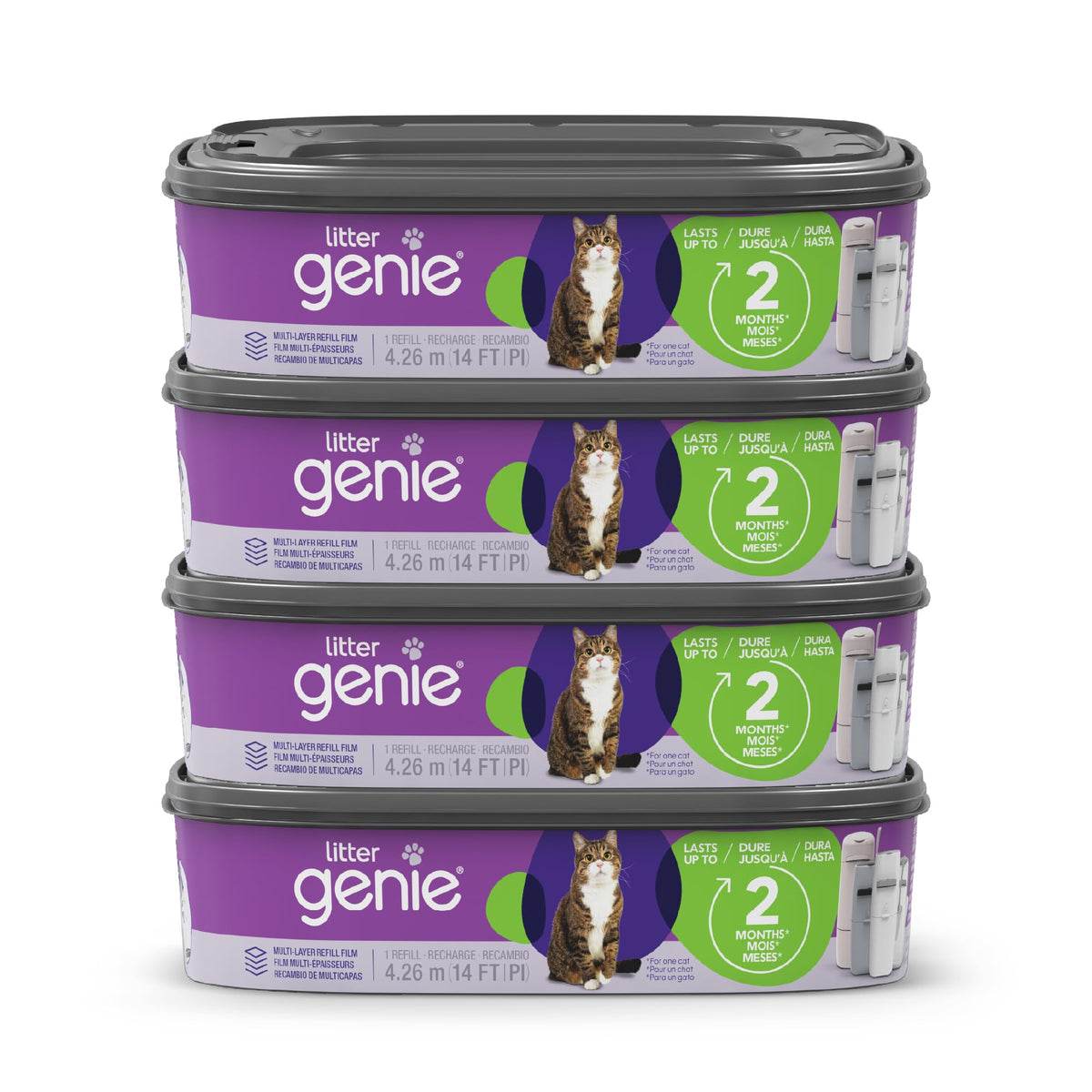 Recharge Litter Genie Standard 4-paquets, 56 pieds, pratique et durable.