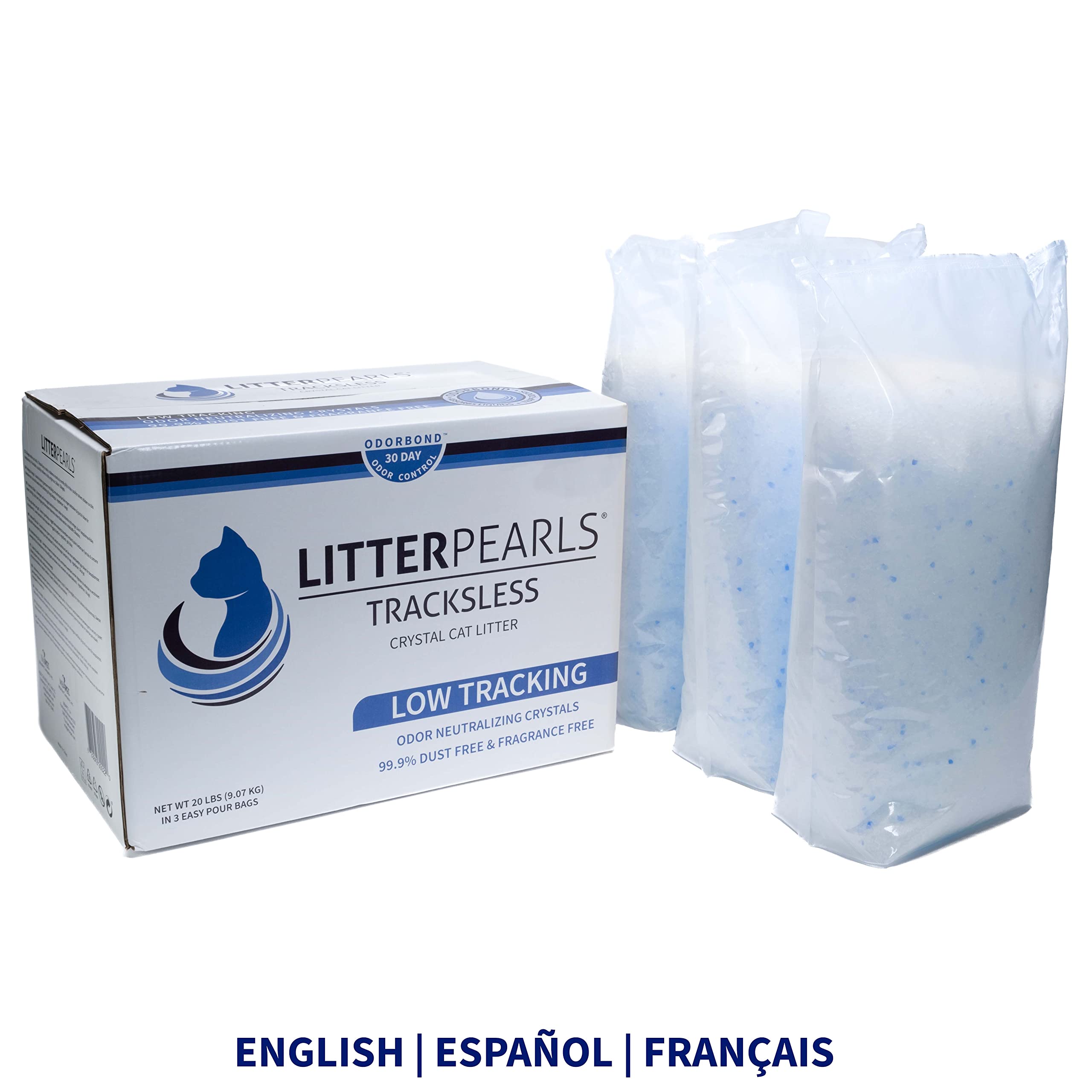 Litter Pearls Tracksless: cristaux bleus, moins de traînée et douceur pour les pattes des chats.