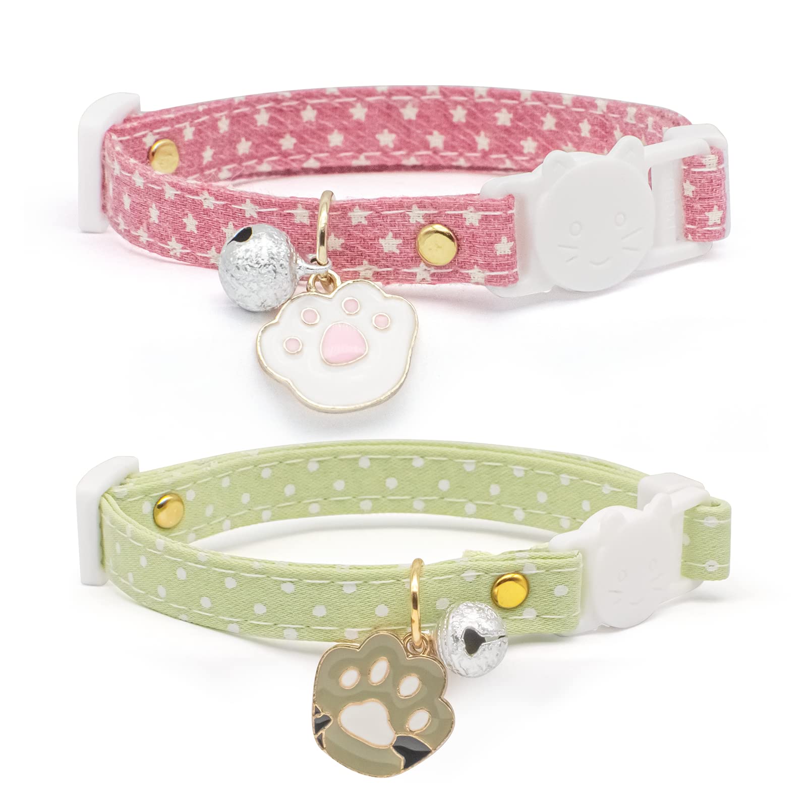 Collier Liugjiau breakaway en coton rose, léger et sûr pour chat.