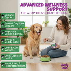 Lively Tails poudre queue-de-dinde cuillere-doseuse: dosage clair selon la taille du chien.