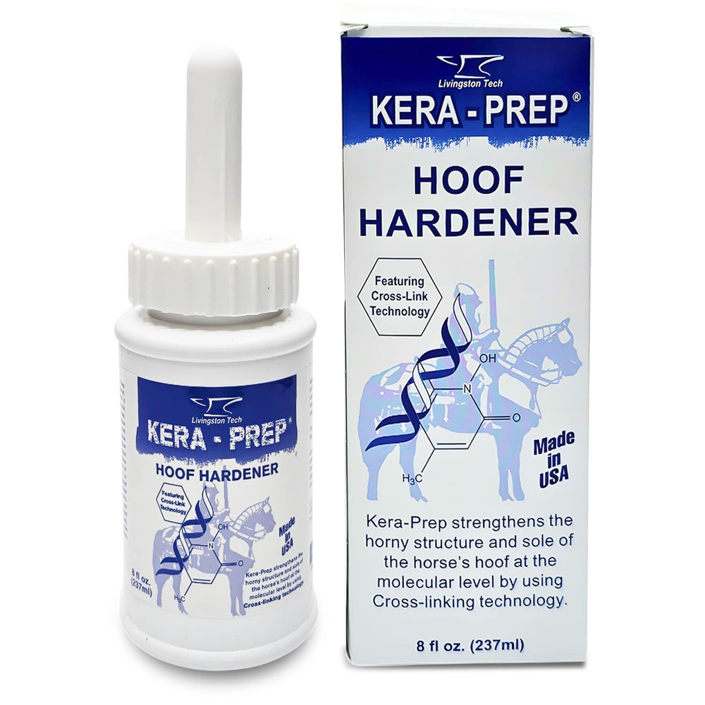 Kera Prep Hoof Hardener Livingston Tech, flacon d’application, facilité d’utilisation pour les sabots.