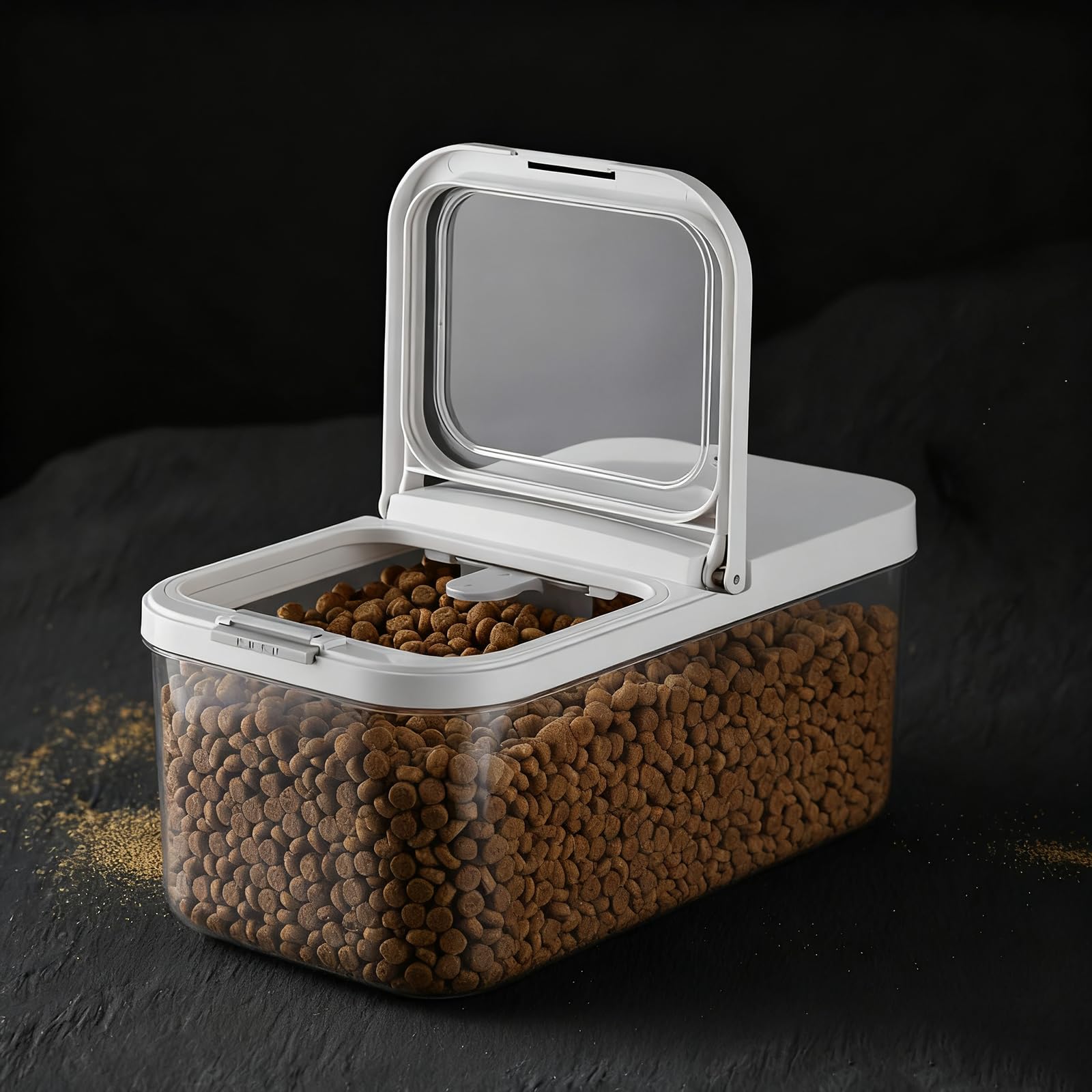 Conteneur LivLab Mker 6L pour chiens, capacité utile et rangement optimisé.