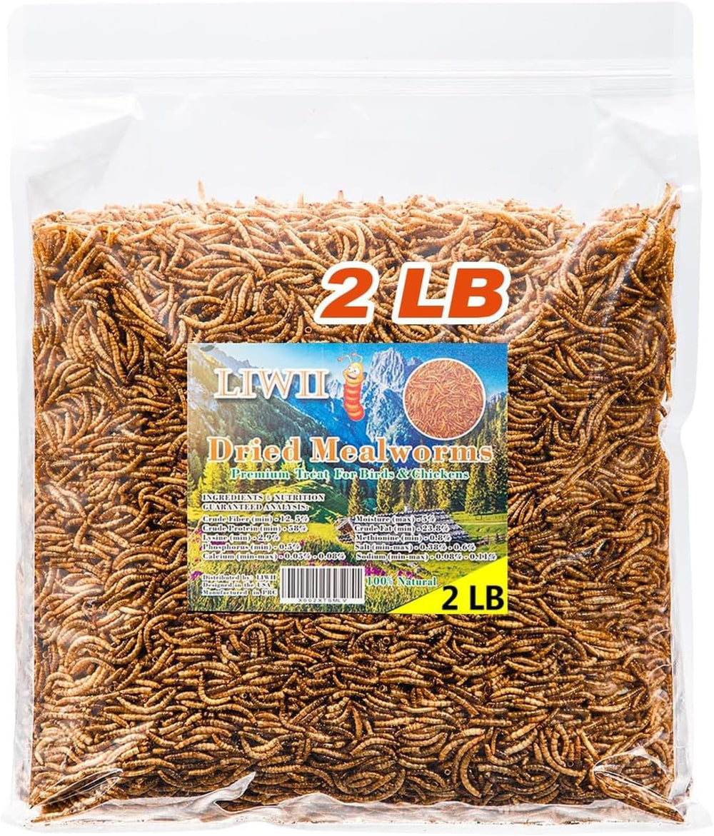 LIWII Dried Mealworms, sachet sec 2 livres, idéal pour poulets et oiseaux.