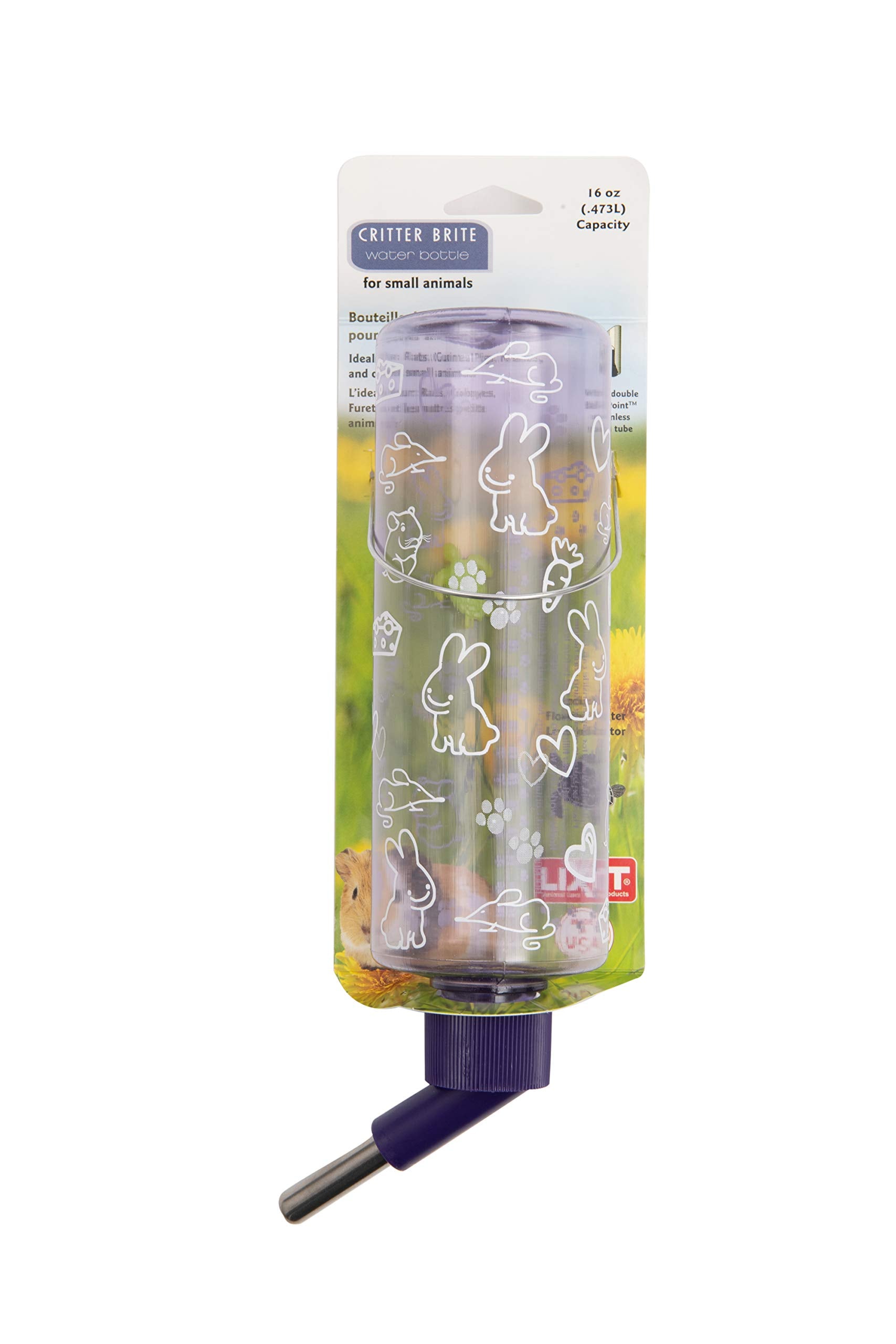 Bouteille Lixit pour cage standard 16 onces avec vue claire du niveau d’eau.
