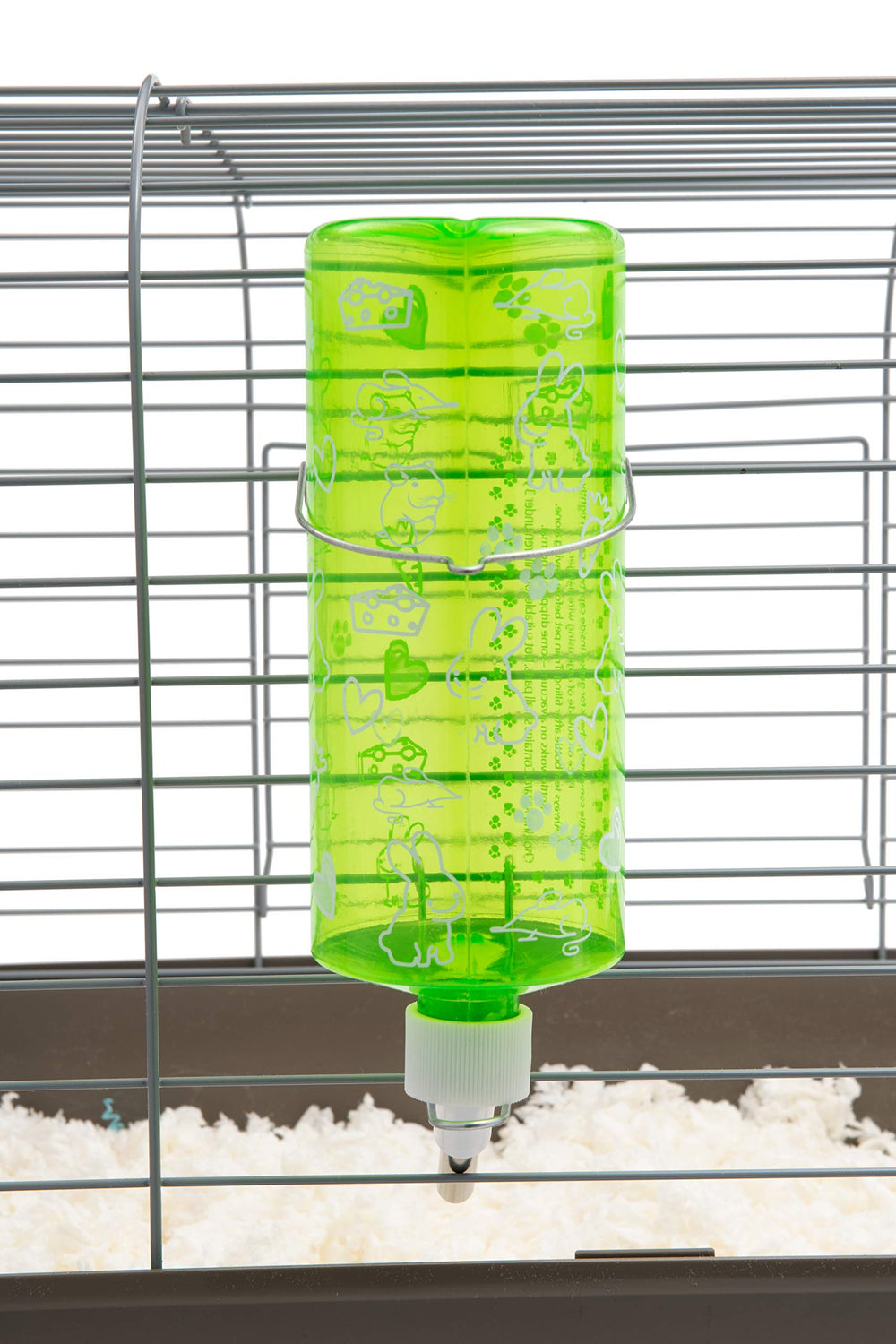 Lapin utilisant la bouteille Critter Bright, hydratation accessible.