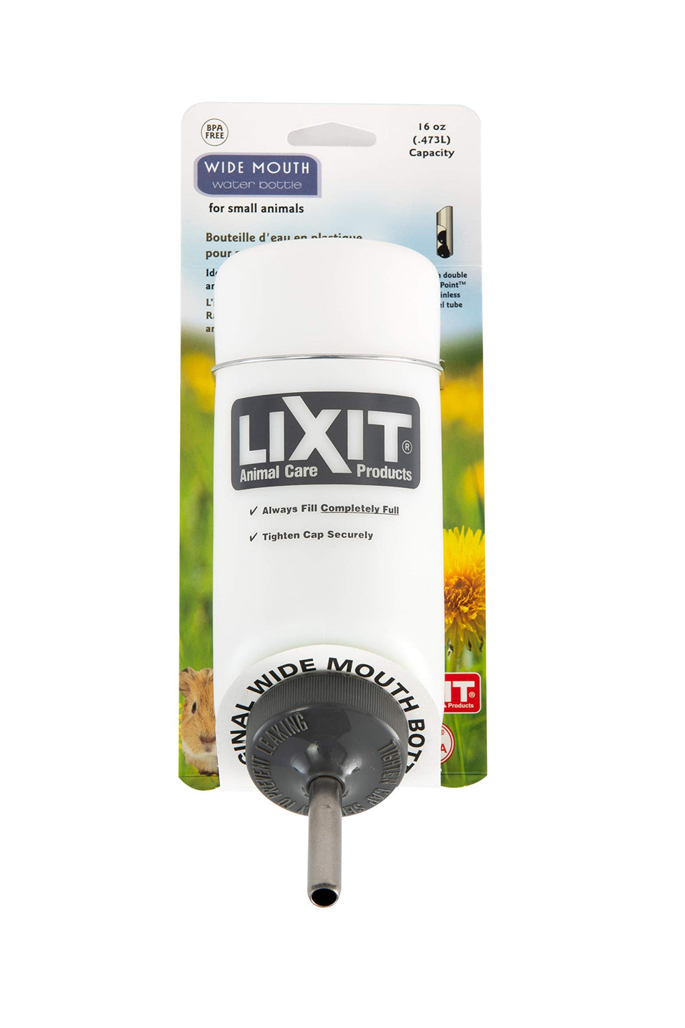 Lixit Bouteille eau large bouche 16oz, remplissage rapide et nettoyage facile.