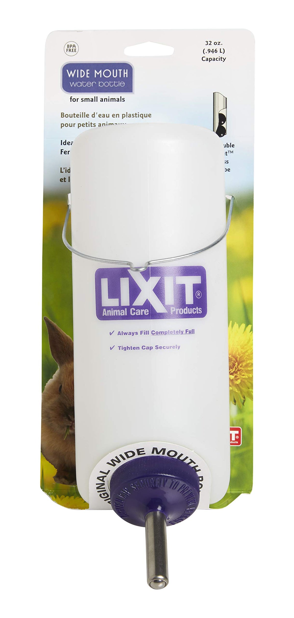Bouteille Lixit pour petit animal avec embouchure large et installation facile