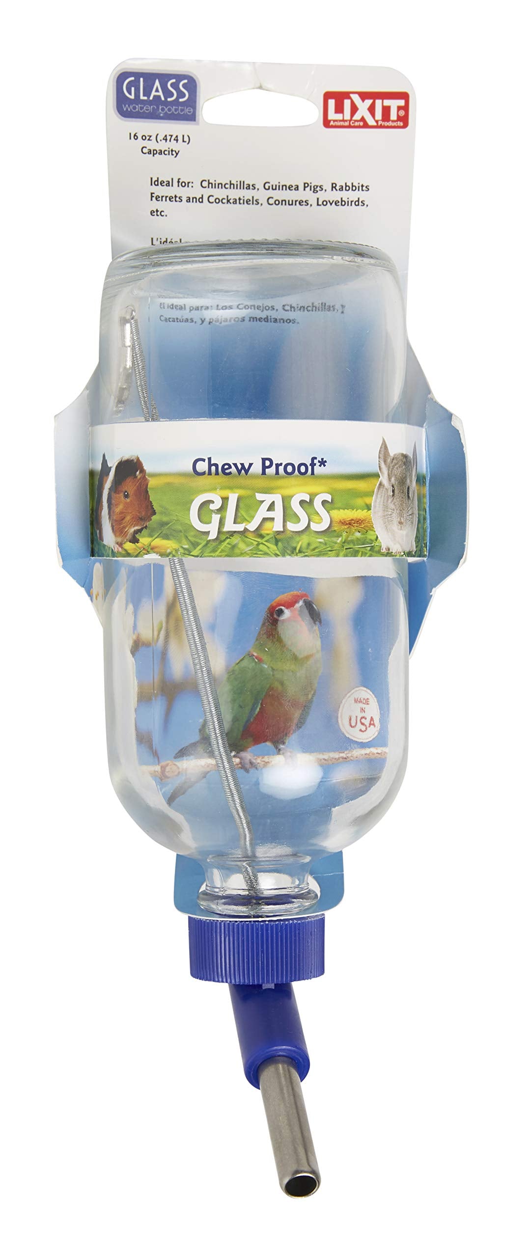 Bouteille Lixit en verre 16 oz pour petits animaux, eau propre et pratique.