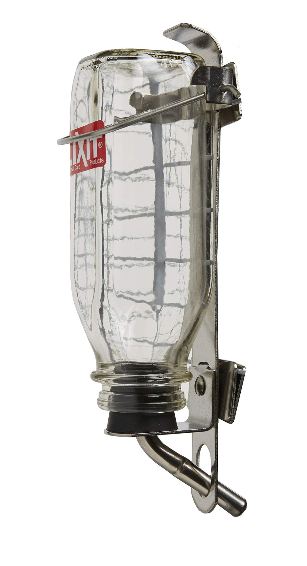 Bouteille Lixit en verre avec tube large 950ml, idéale pour grands oiseaux.