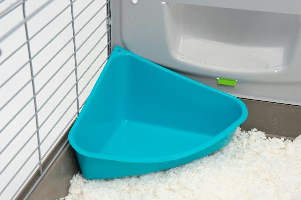 Pan d'angle Lixit vert pour cages compactes, rangement simple.