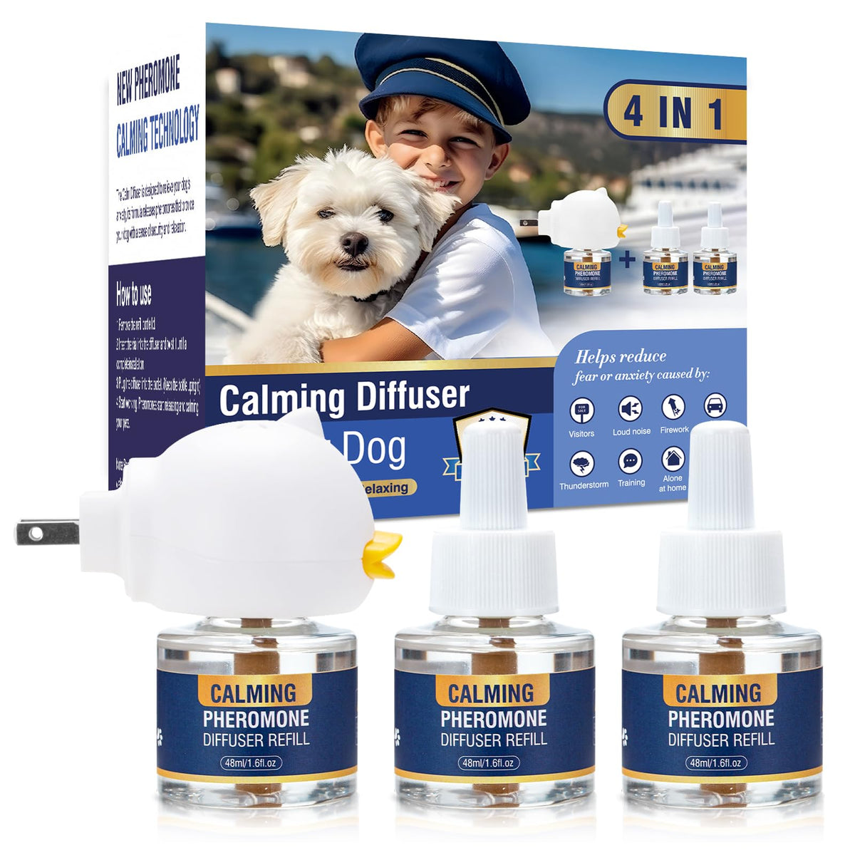 Diffuseur LKBHGF avec phéromones pour chien, branchement sur prise pour calmer l’environnement.