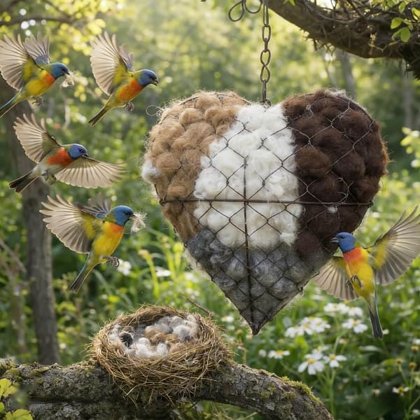 Lmptao nid cœur en fibres d'alpaga, refuge hivernal pour petits oiseaux.