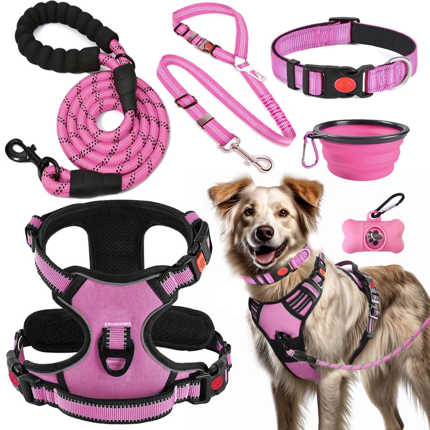 Harnais sans tir LOBEVE pour chien rose XL, confort et sécurité.