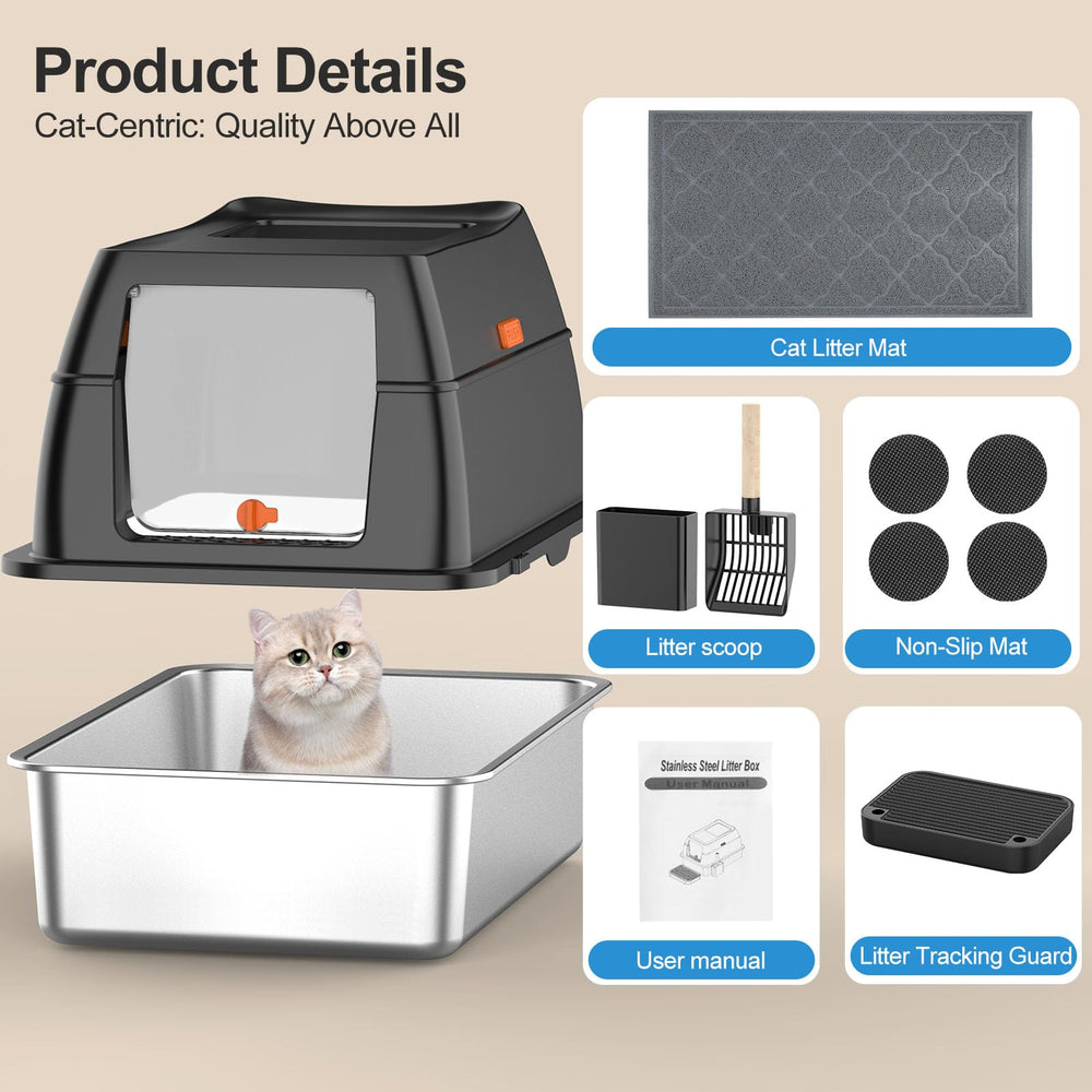 Lobeve Litière inox accessoires, tapis, pelle et marchepied intégrés.