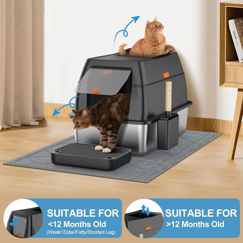 Lobeve Litière inox grande capacite, adaptée aux grands chats et longues périodes.