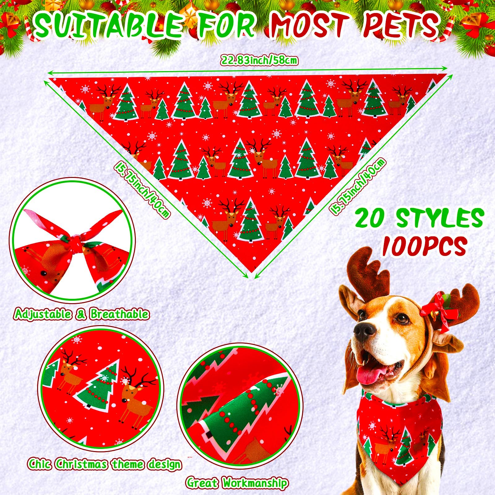 Locmeo bandanas Noël animaux, couleurs riches et motifs festifs.