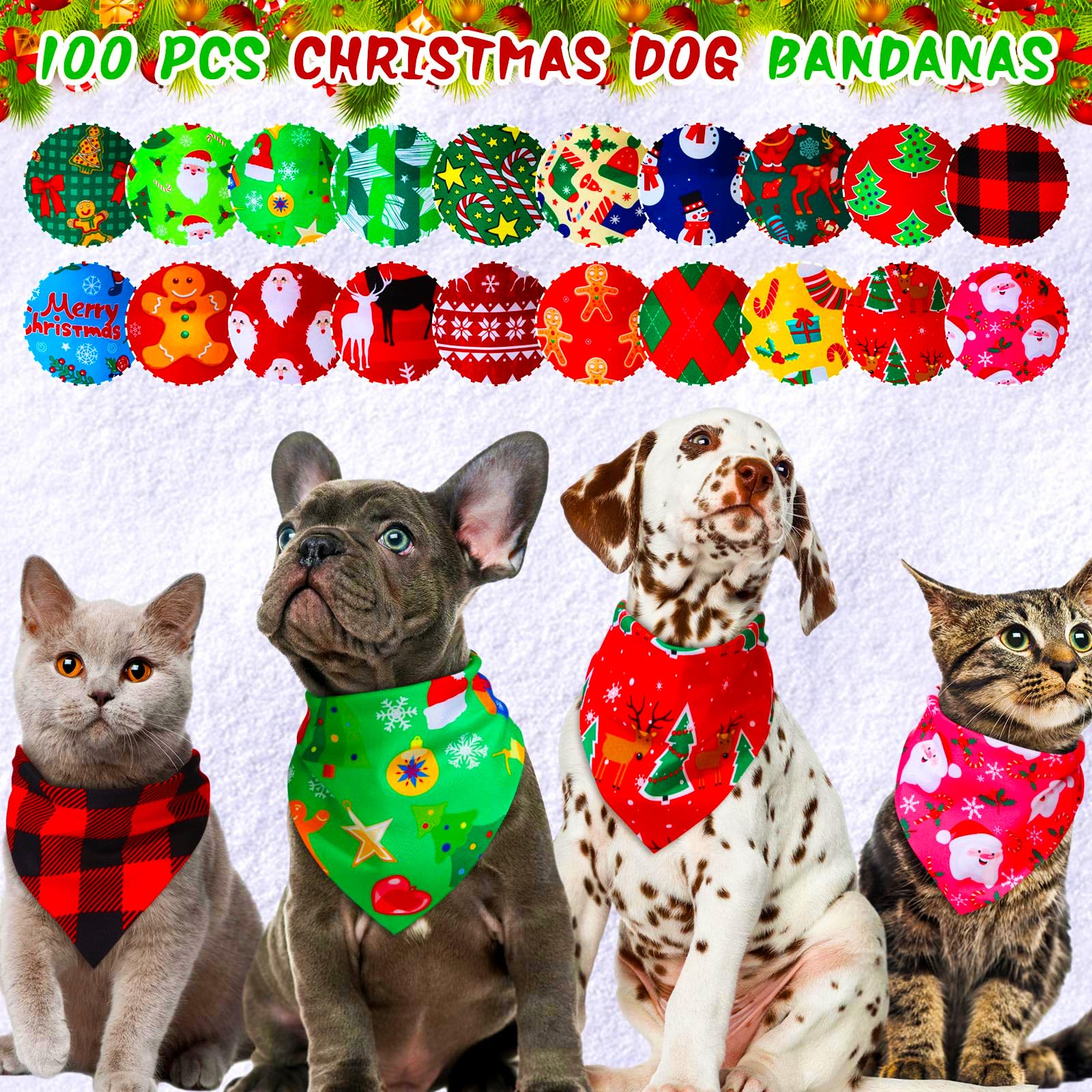 Locmeo bandanas Noël, taille ajustable pour petits et moyens chiens et chats.