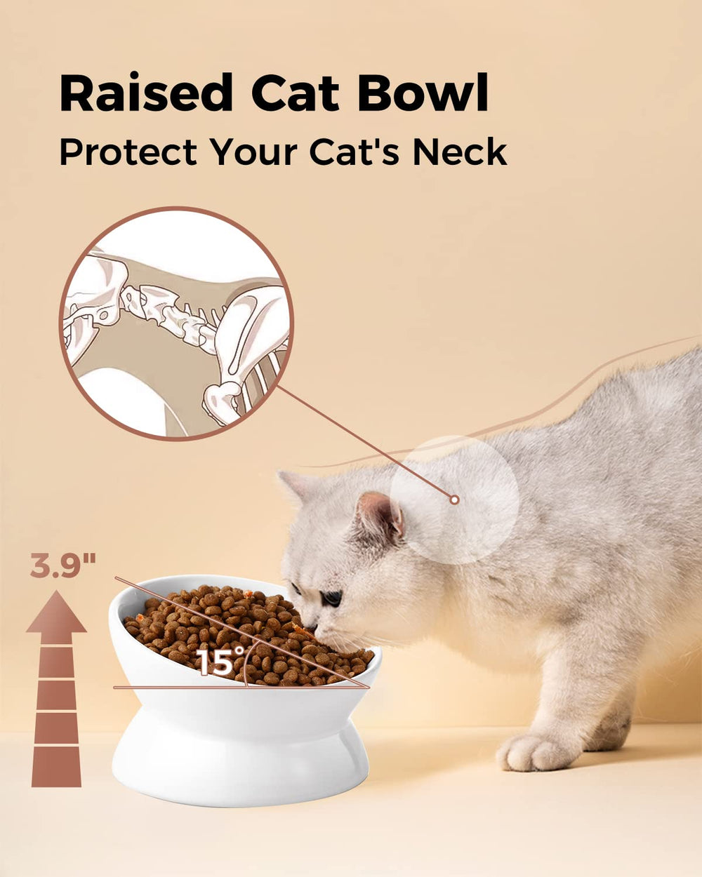 LoeJan bol chat céramique non poreuse sans plastique blanc