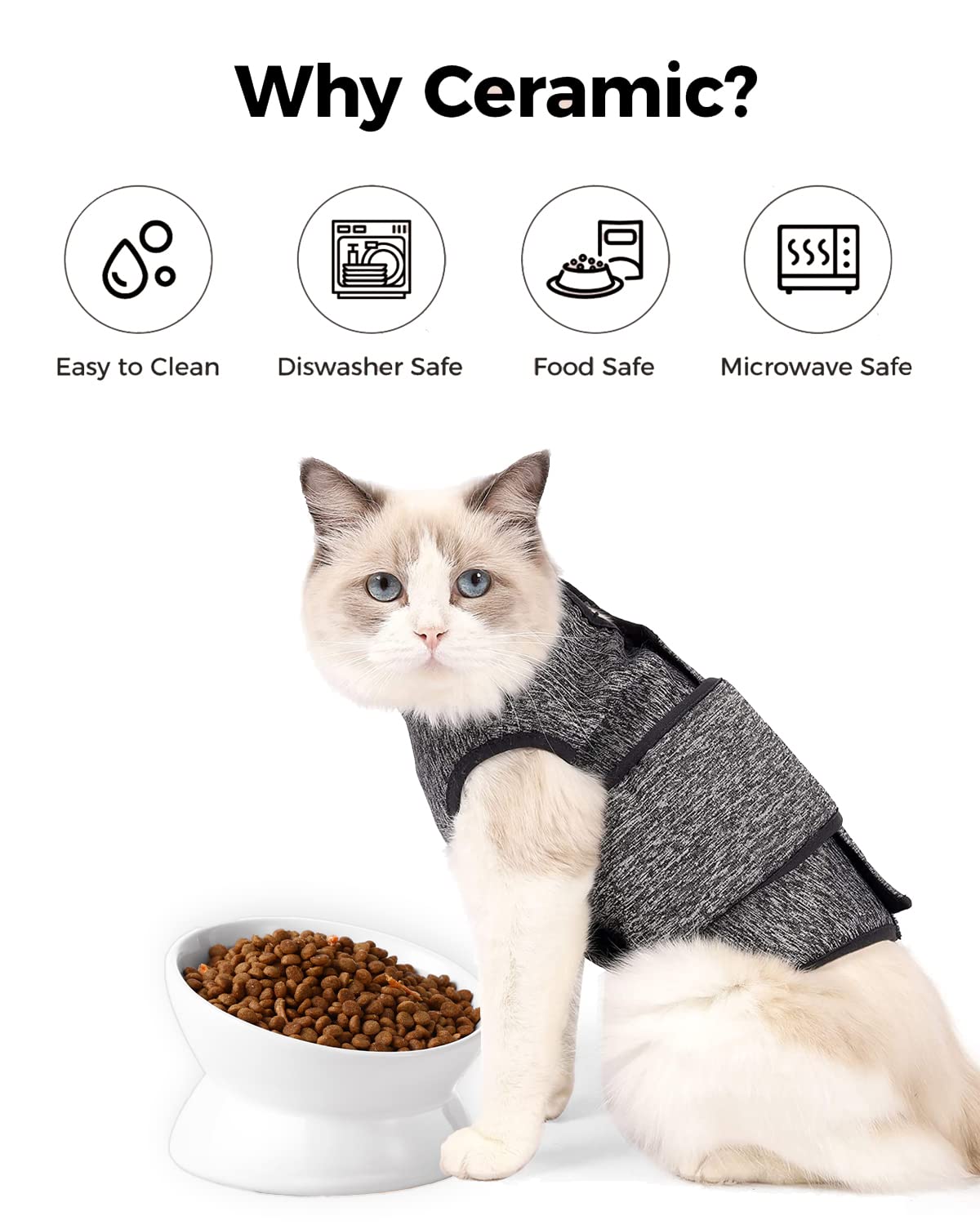 LoeJan bol chat lave-vaisselle céramique blanc, pratique et hygiénique