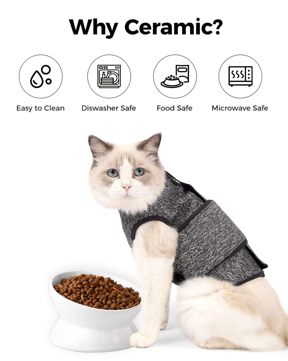 LoeJan bol chat lave-vaisselle céramique blanc, pratique et hygiénique