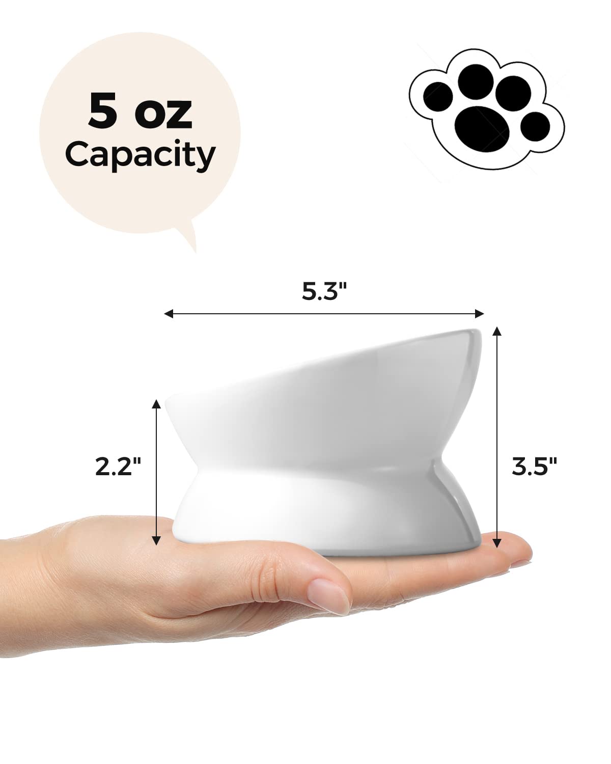 LoeJan bol chat surélevé centre, 5oz blanc