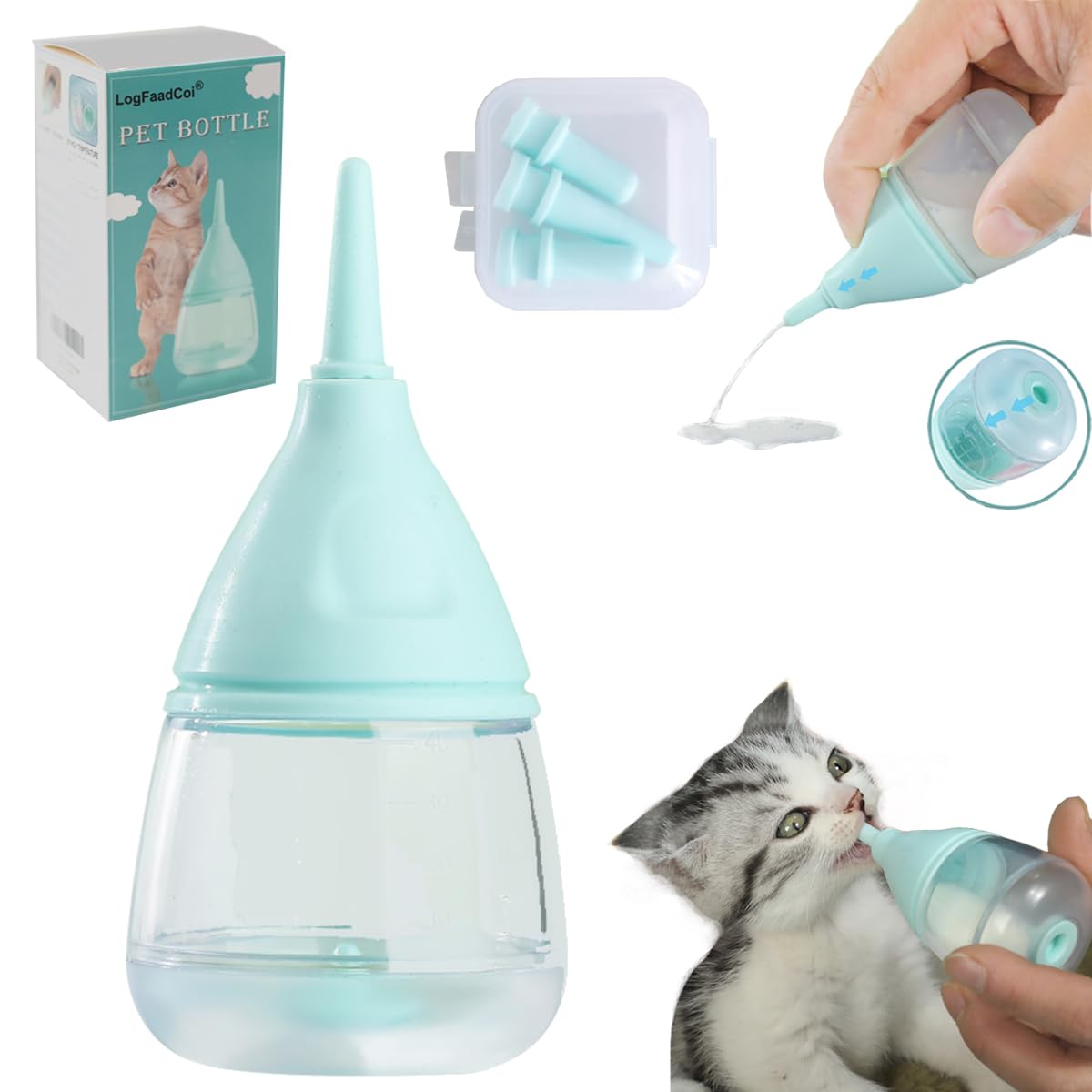 LogFaadCoi biberon chat bleu 40ml — nourrissage sûr et précis des chatons.