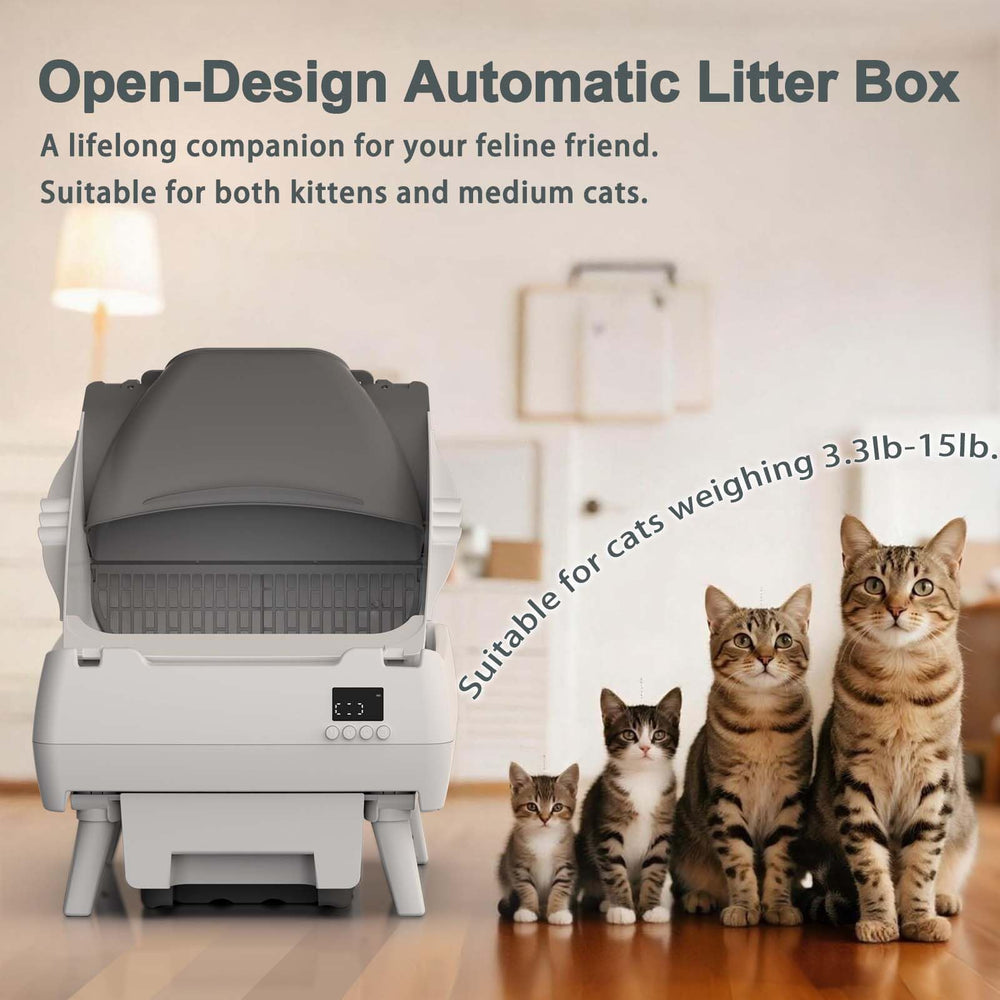 Lohhuby litière auto-nettoyante design ouvert offrant accès facile aux chats.