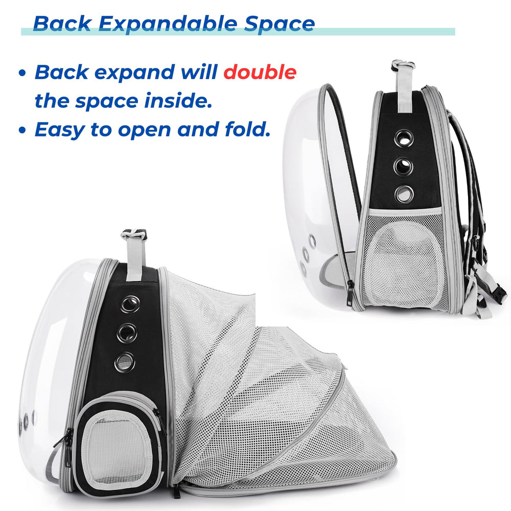 Extension généreuse du sac Lollimeow offrant plus d’espace pour votre compagnon