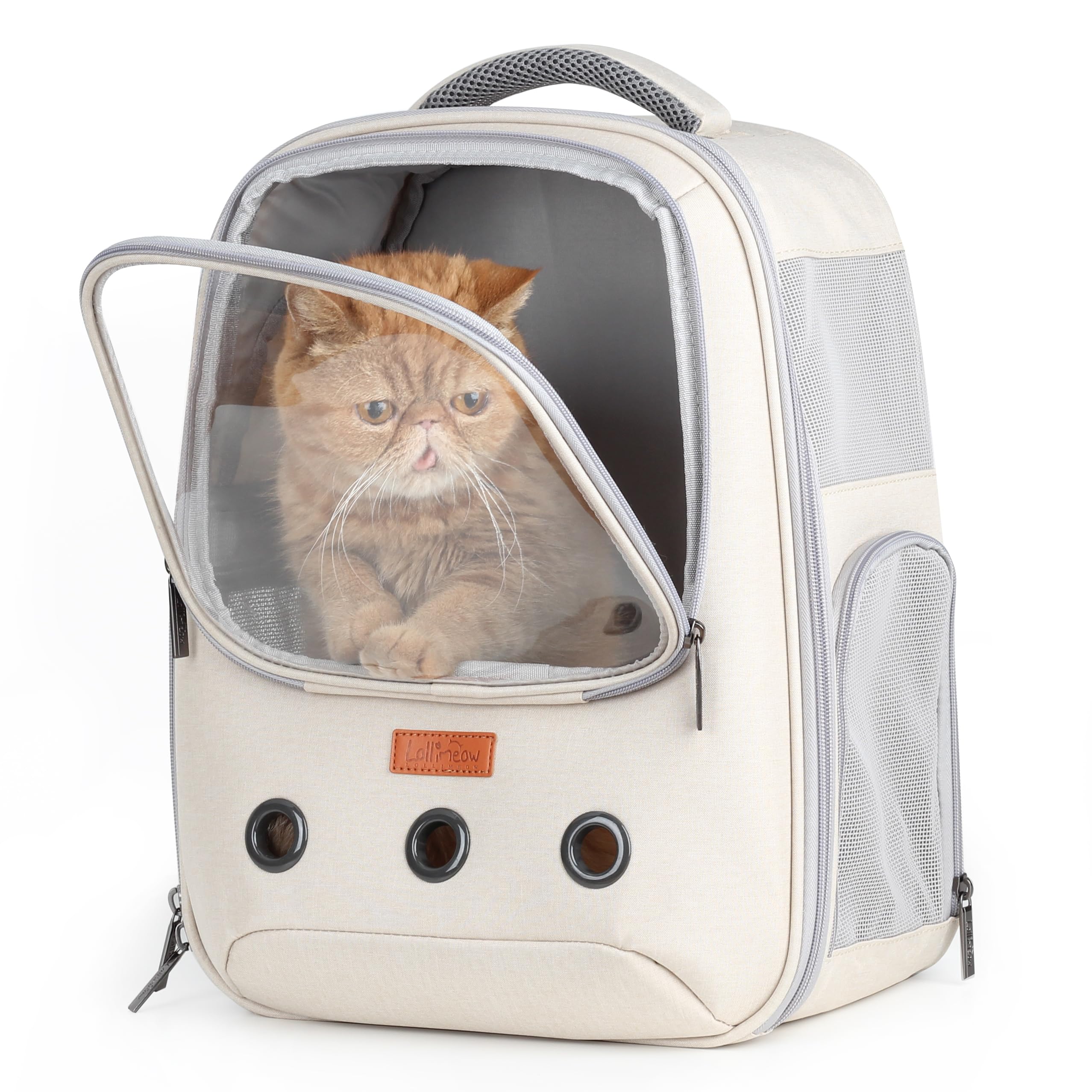 Lollimeow sac porteur à bulle avant, vue dégagée pour votre animal lors des promenades.