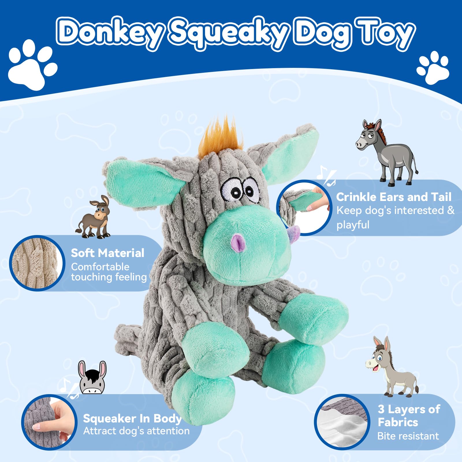 Jouet Loncoldy avec papier-crissant et peluche offre stimulation et réconfort.