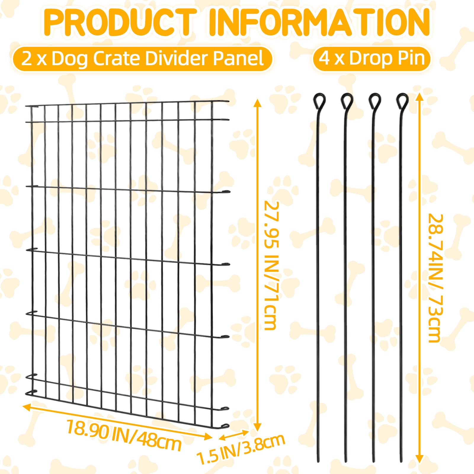 Diviseur en métal Lonepetu, robuste et sûr, pour cage chien 42-48 pouces.