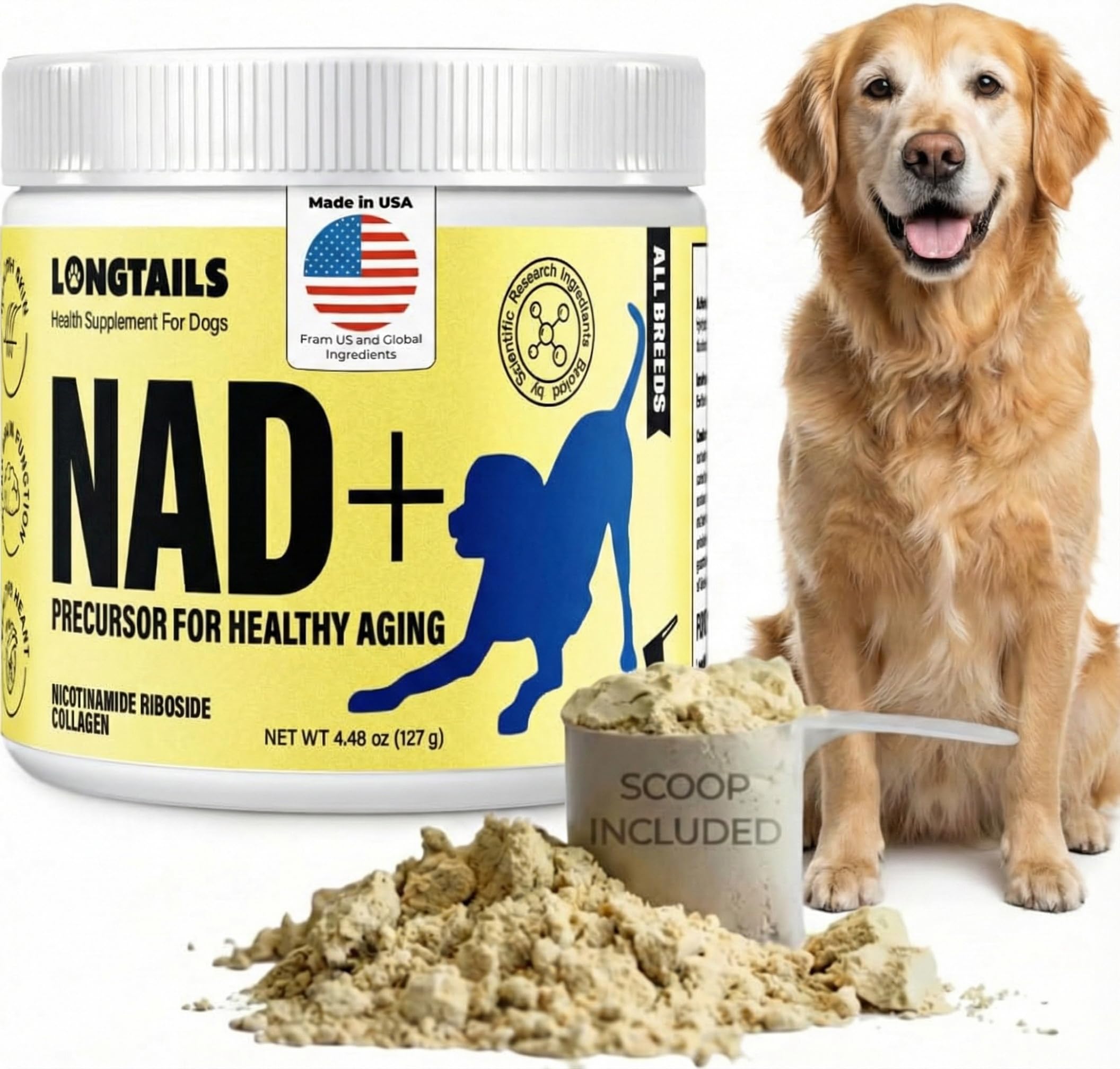 LongTails NAD+ précurseur pour chien senior, énergie durable.