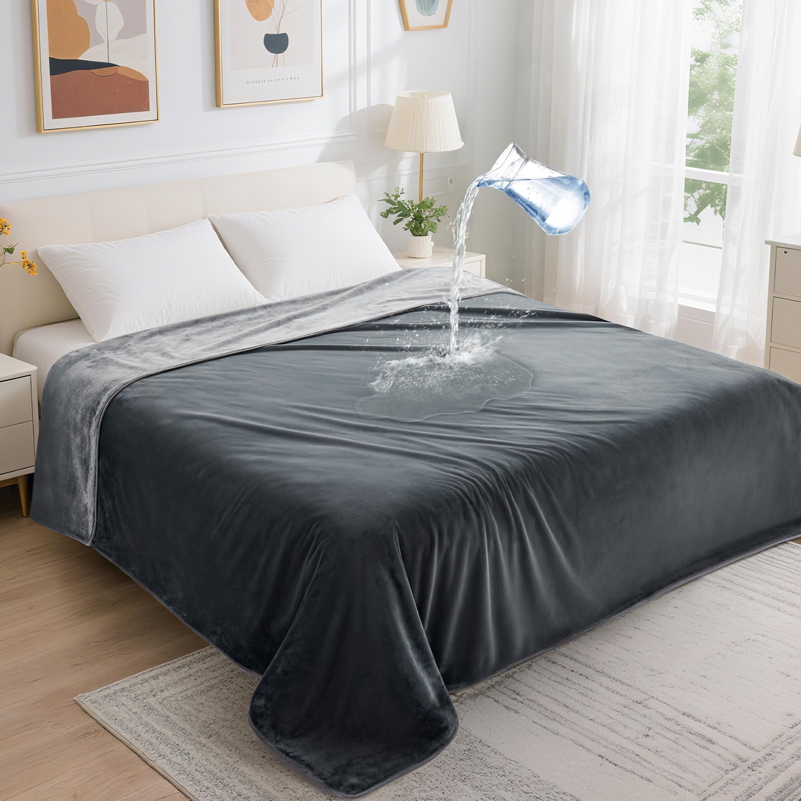 LOOBANI couverture imperméable pour lit gris, protection nocturne.