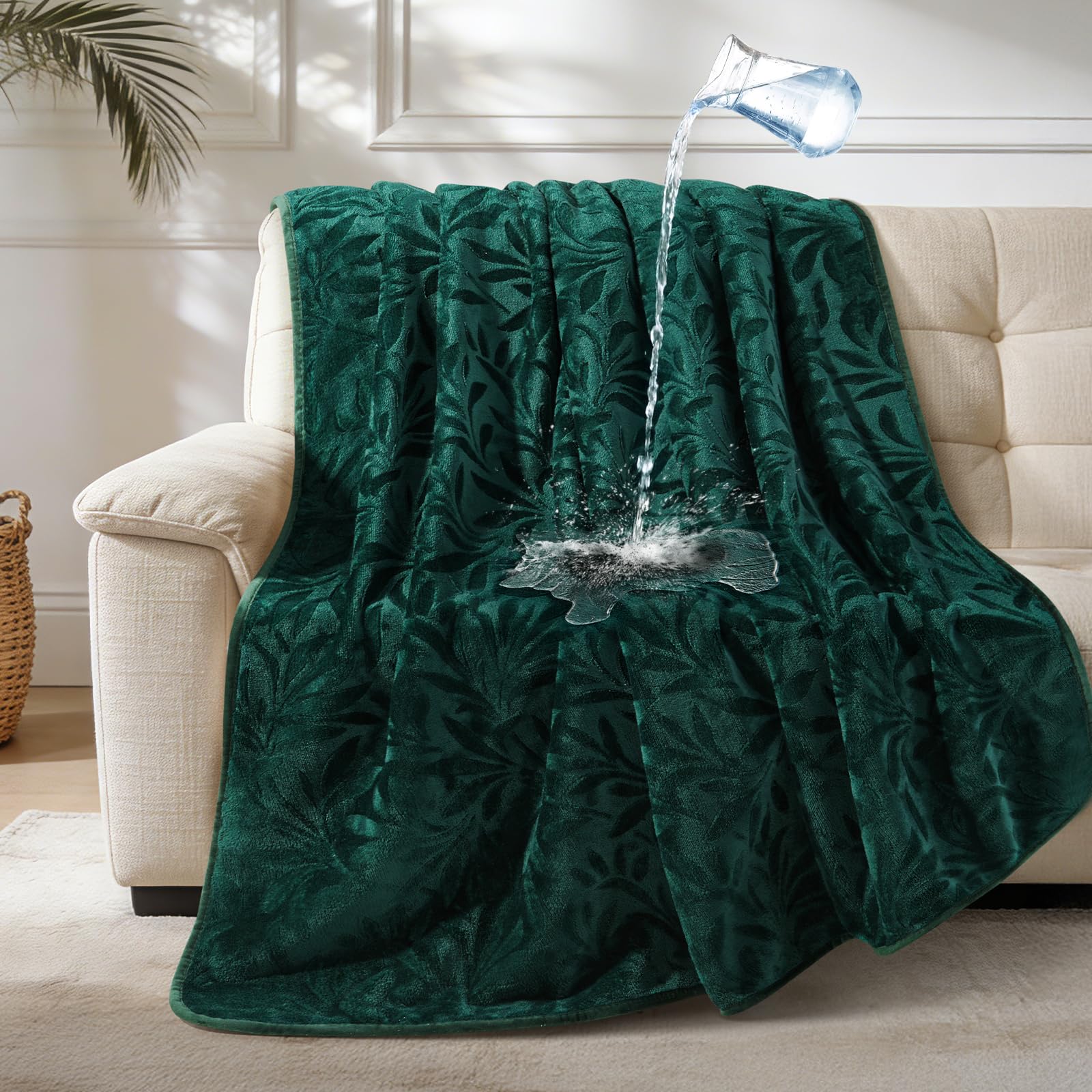 LOOBANI couverture imperméable canapé face feuilles jacquard, protège des taches.