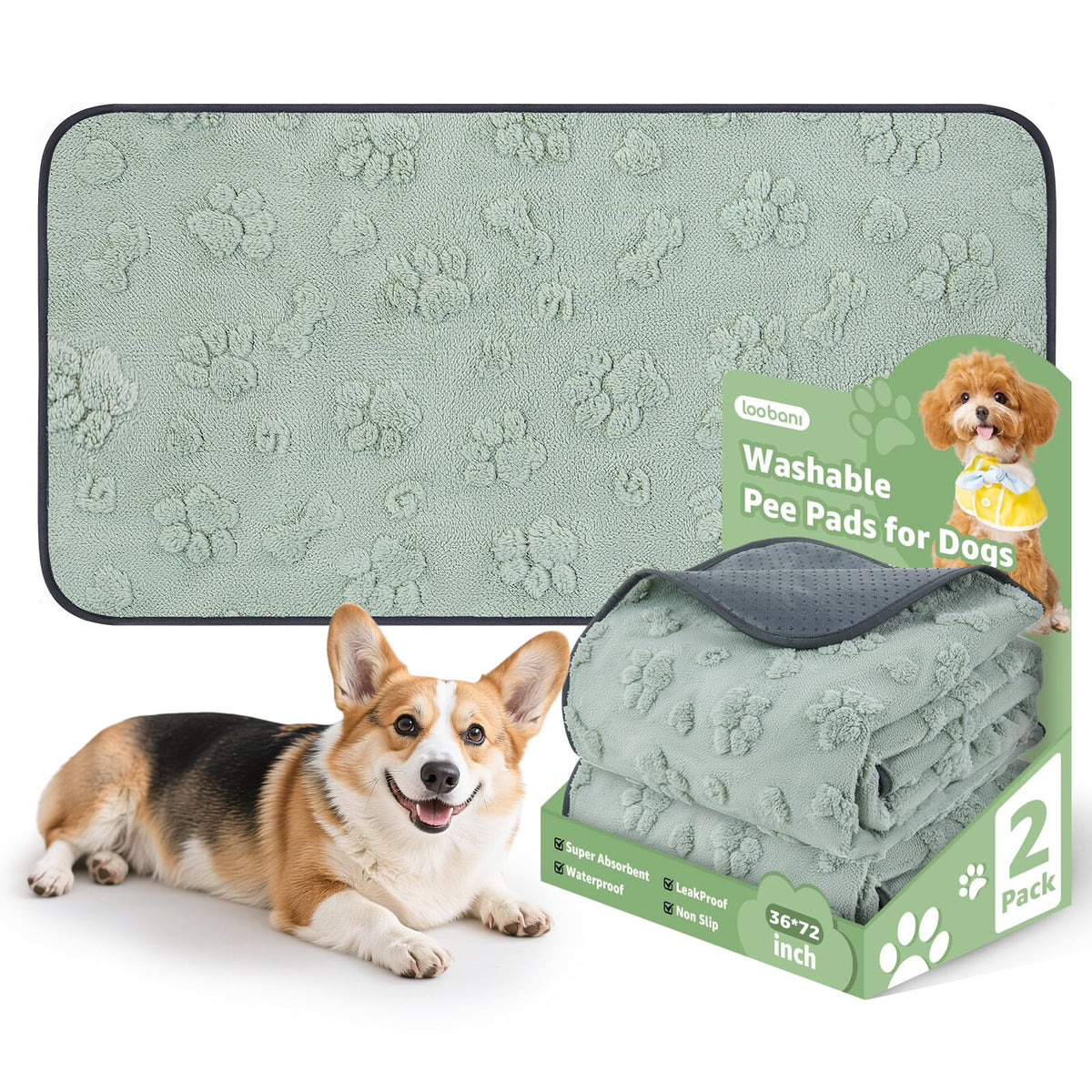 LOOBANI tapis-pipi lavable pour chiens, pack 2, pratique pour l'entraînement et la propreté.