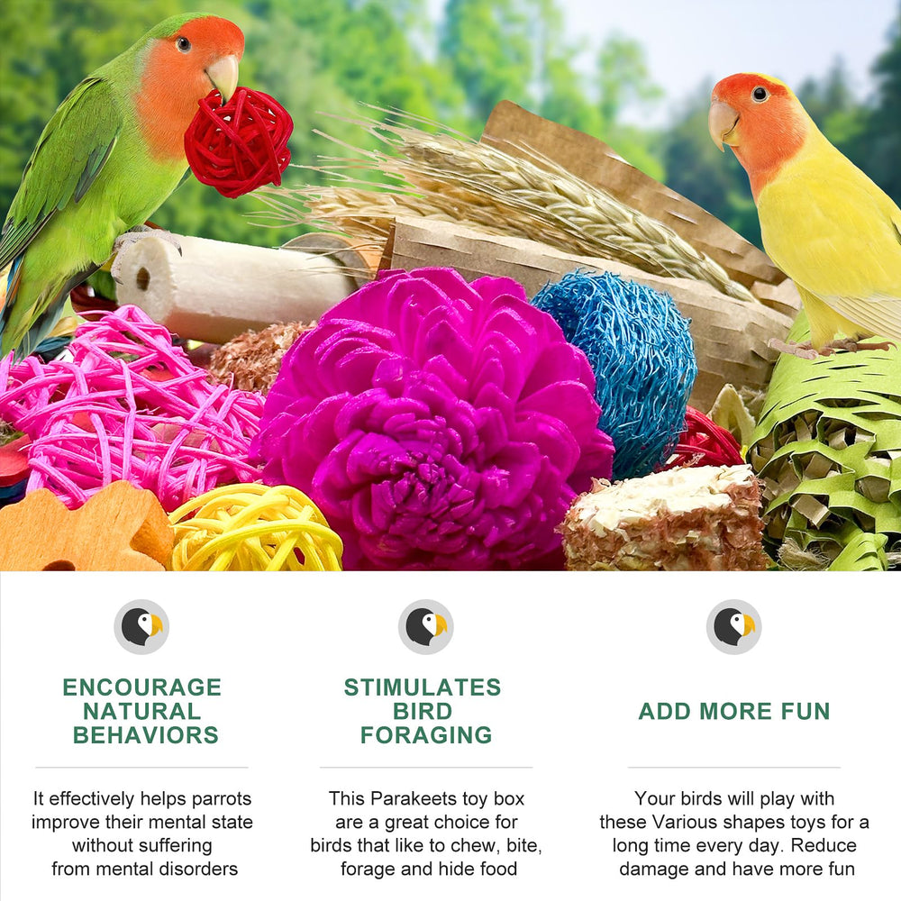 Jouet LOPERDEVE boîte d’activités riche en matériaux, pour petits oiseaux.