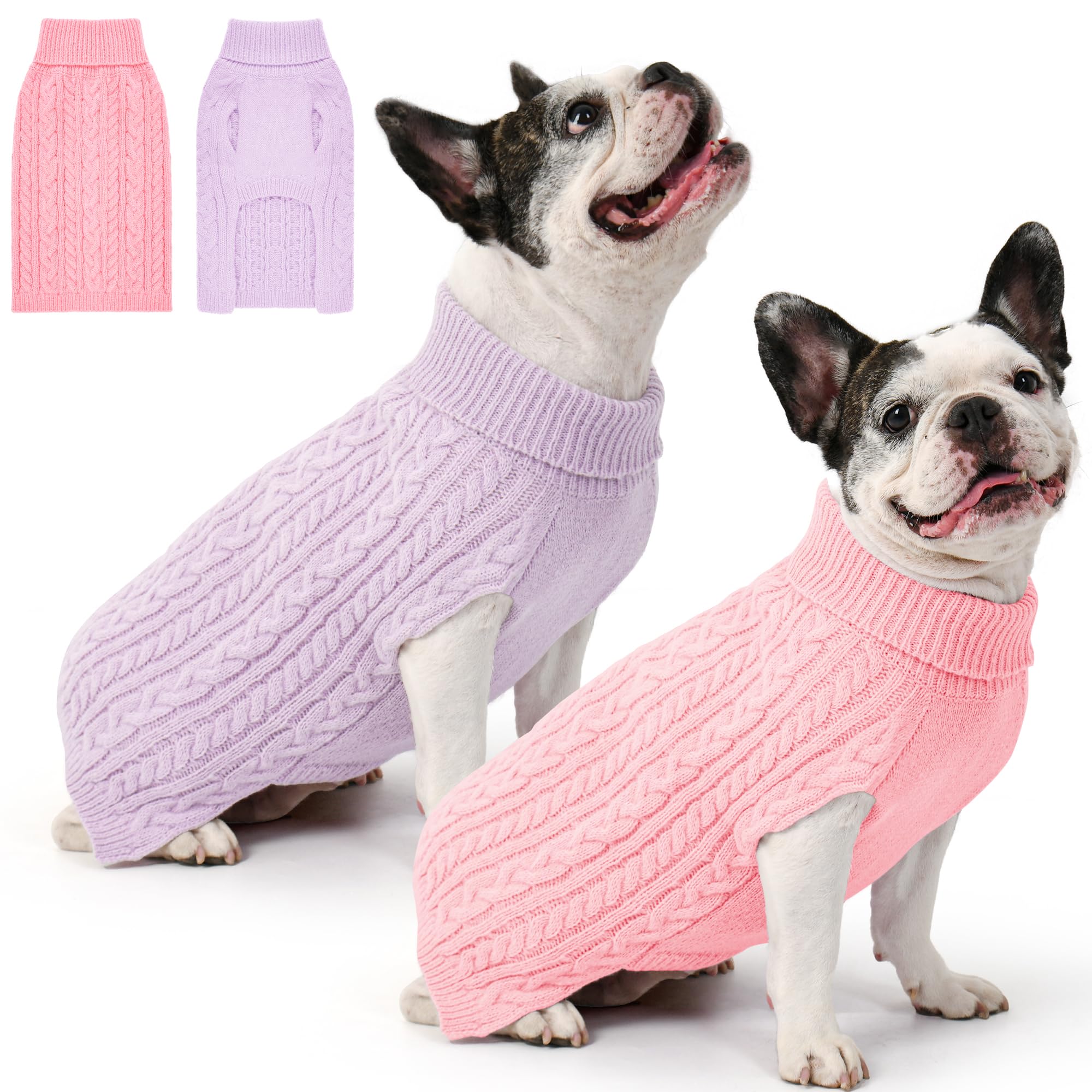 Lorehelina pull chien moyen rose, confort chaud et élasticité pour l'hiver.
