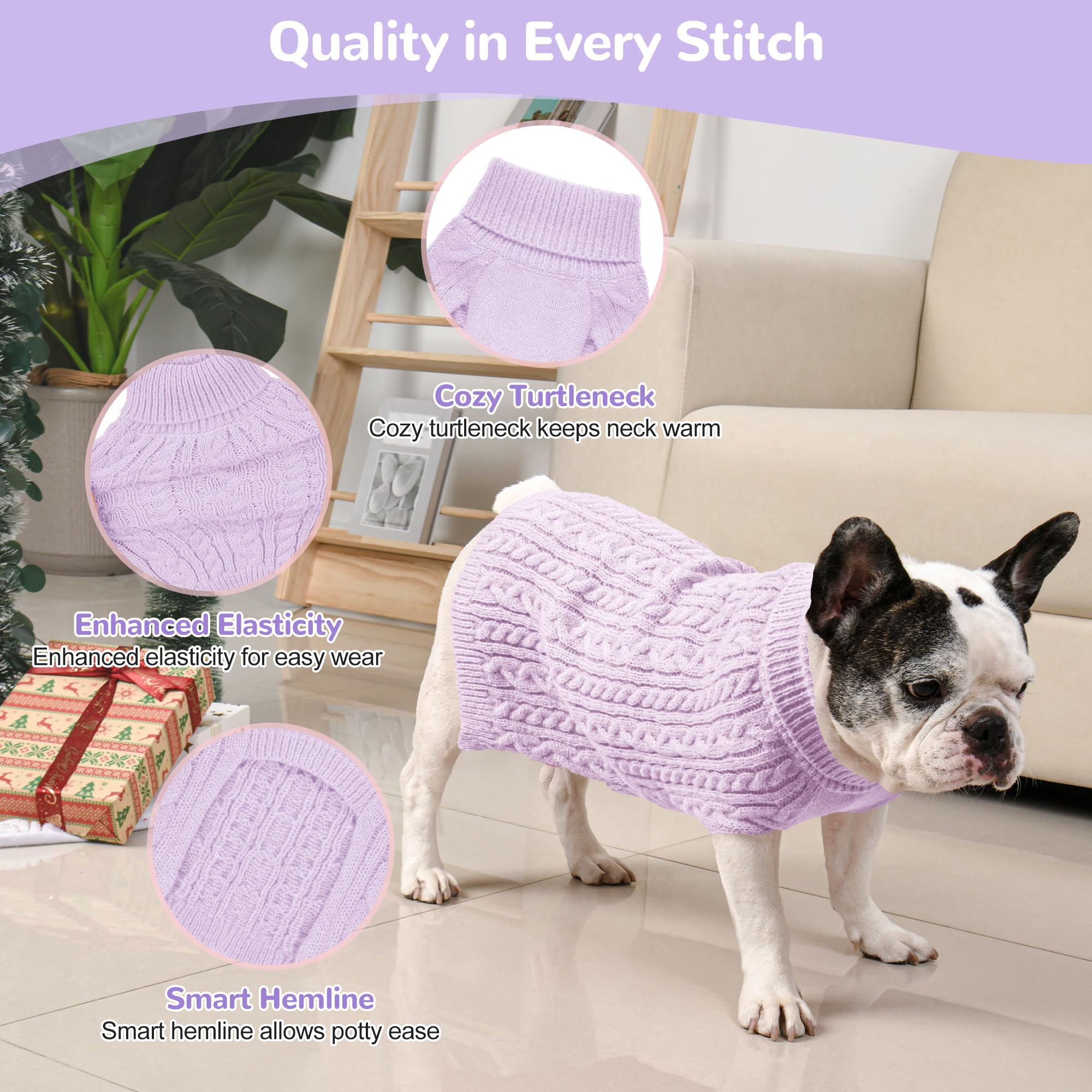 Lorehelina pull chien moyen rose, entretien facile et lavage en machine.